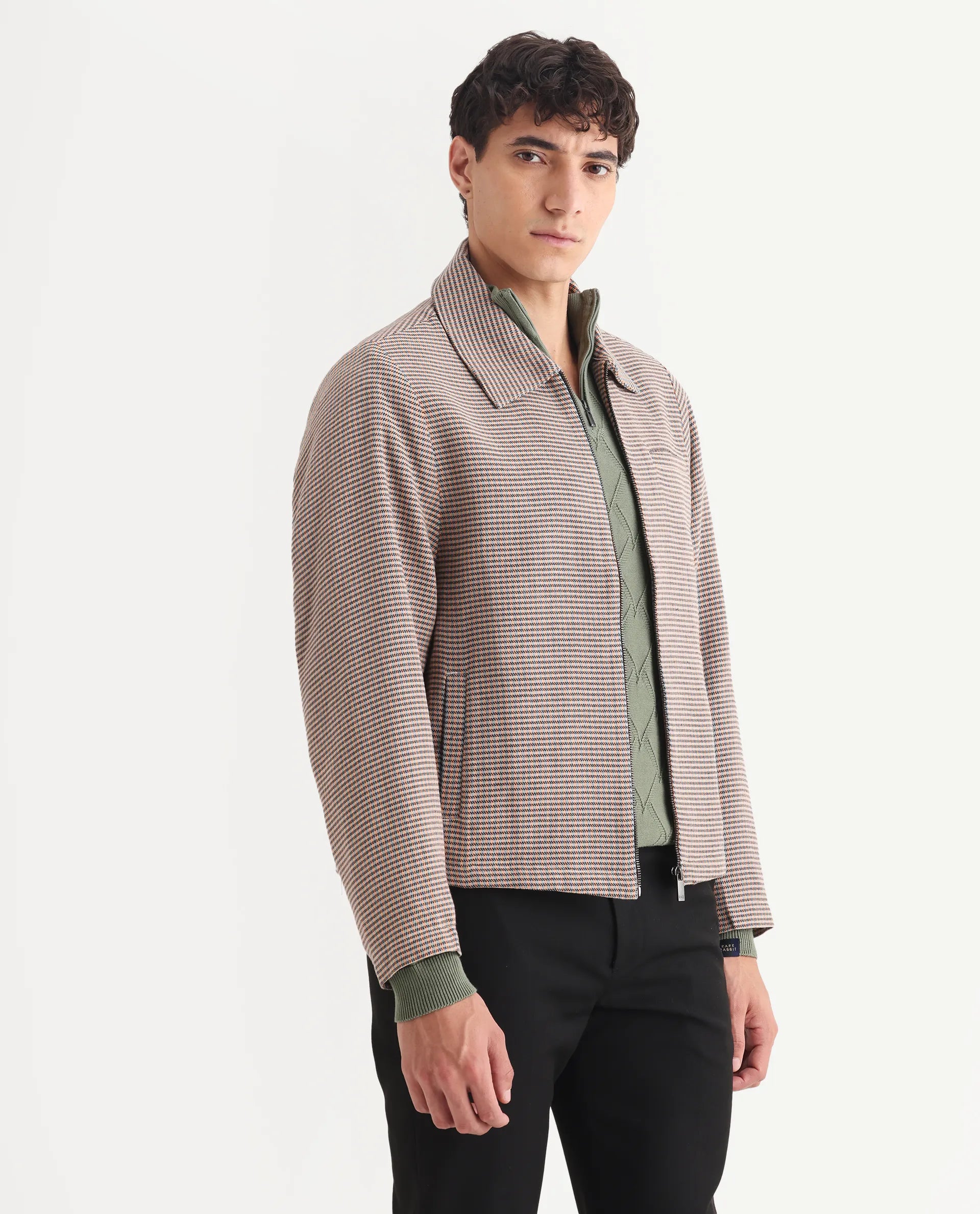 Rare Rabbit Men's Pexrul Rust Cotton Checked Print Relaxed Fit Full Sleeve Spread Collar Jacket