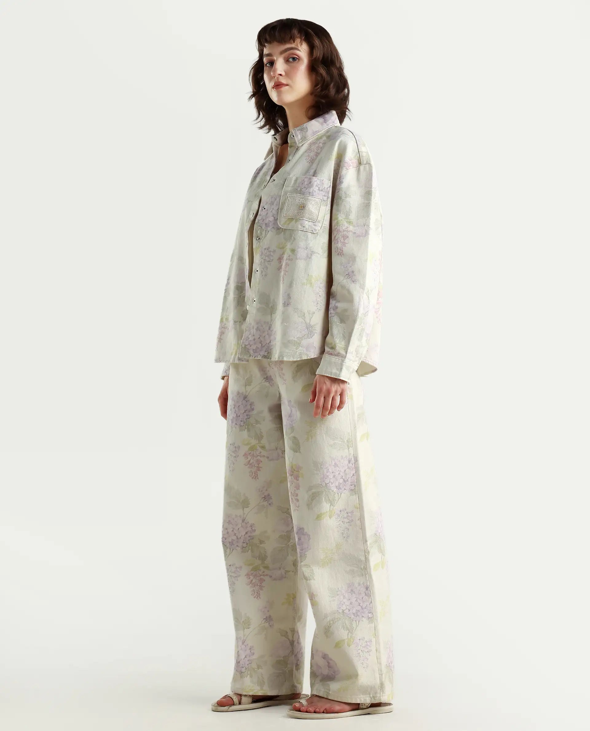 Rareism Women's Prebin-B Multi Cotton Floral Print Ankle Length Wide Trouser