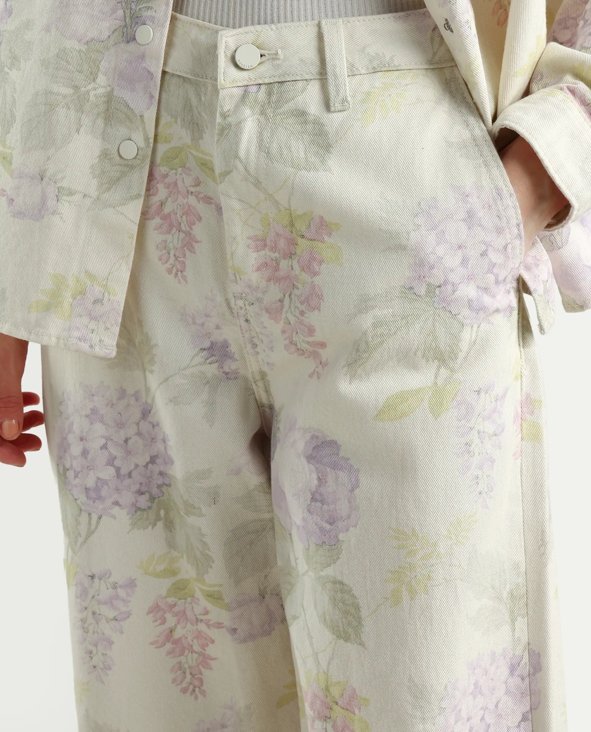 Rareism Women's Prebin-B Multi Cotton Floral Print Ankle Length Wide Trouser