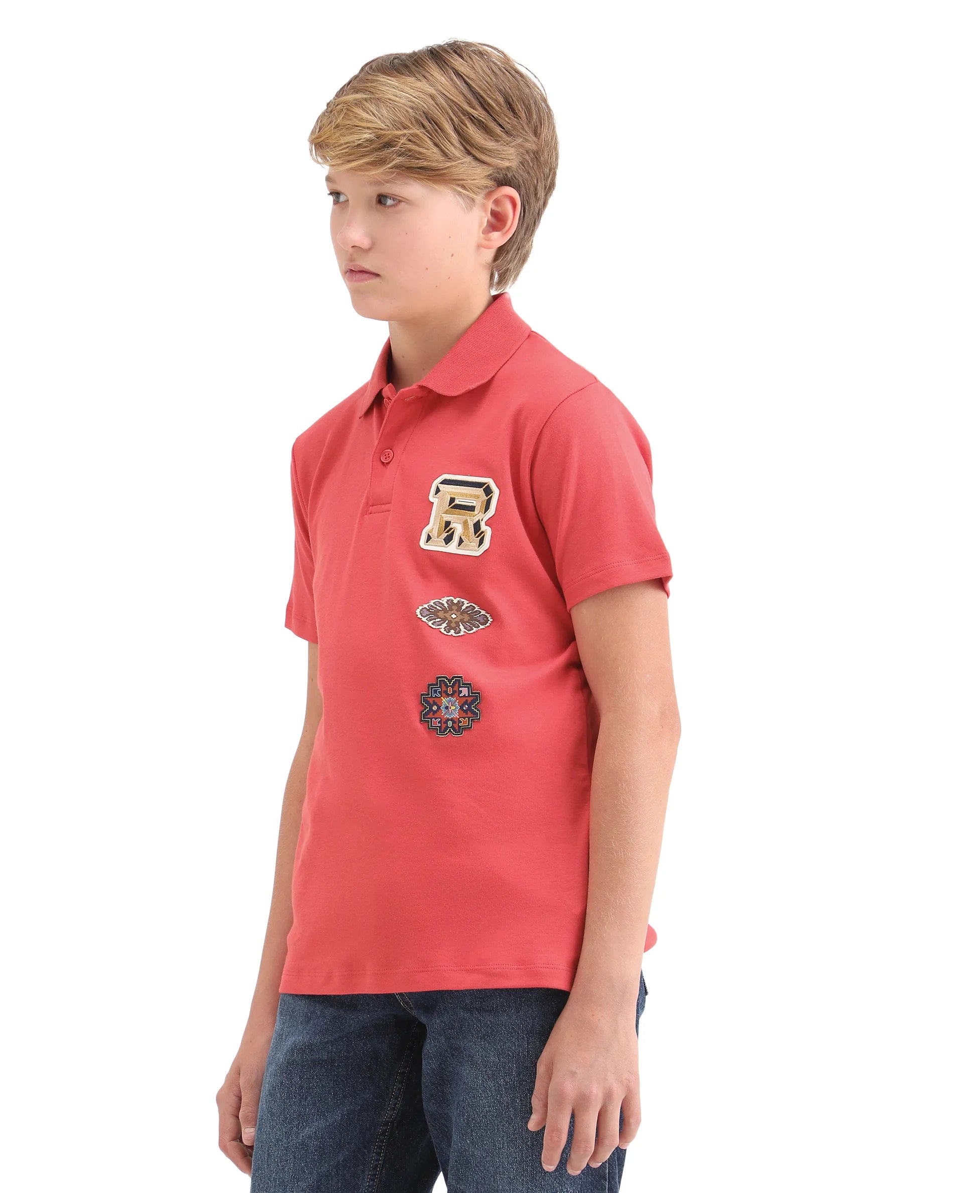 Rare Ones Kids Zyra Red Cotton Half Sleeve Button Closure Printed Regular Fit Polo