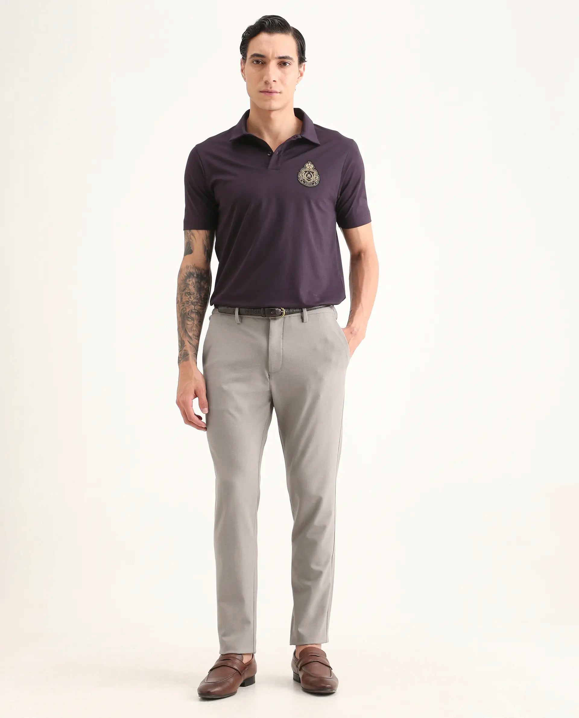 Rare Rabbit Men's Travel-Ss26 Beige Polyester Fabric Button And Zip Closure Closure Plain Trouser