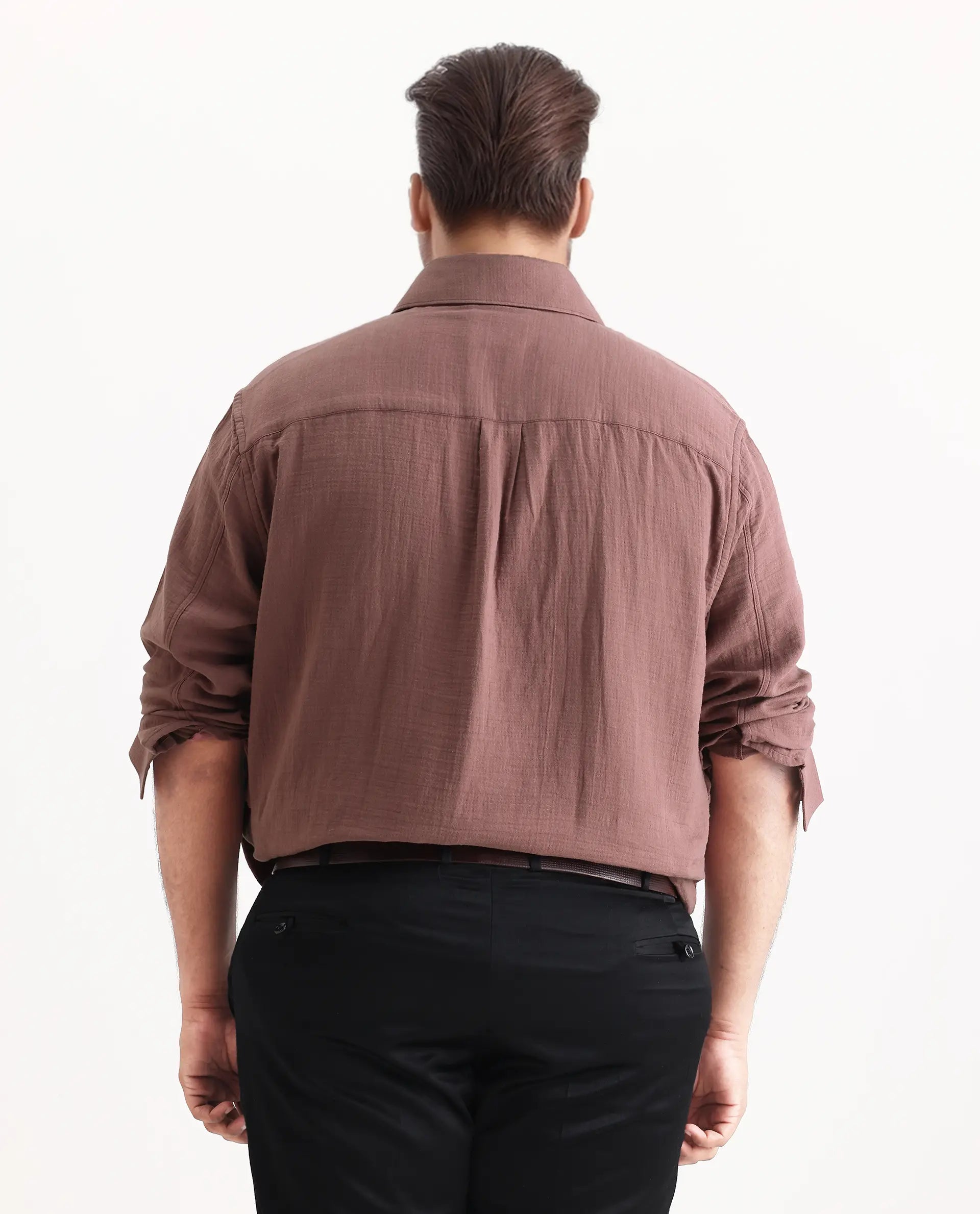 Rare Rabbit Men Enim-L Dusky Maroon Cotton Fabric Full Sleeve Spread Collar Button Closure Plain Shirt