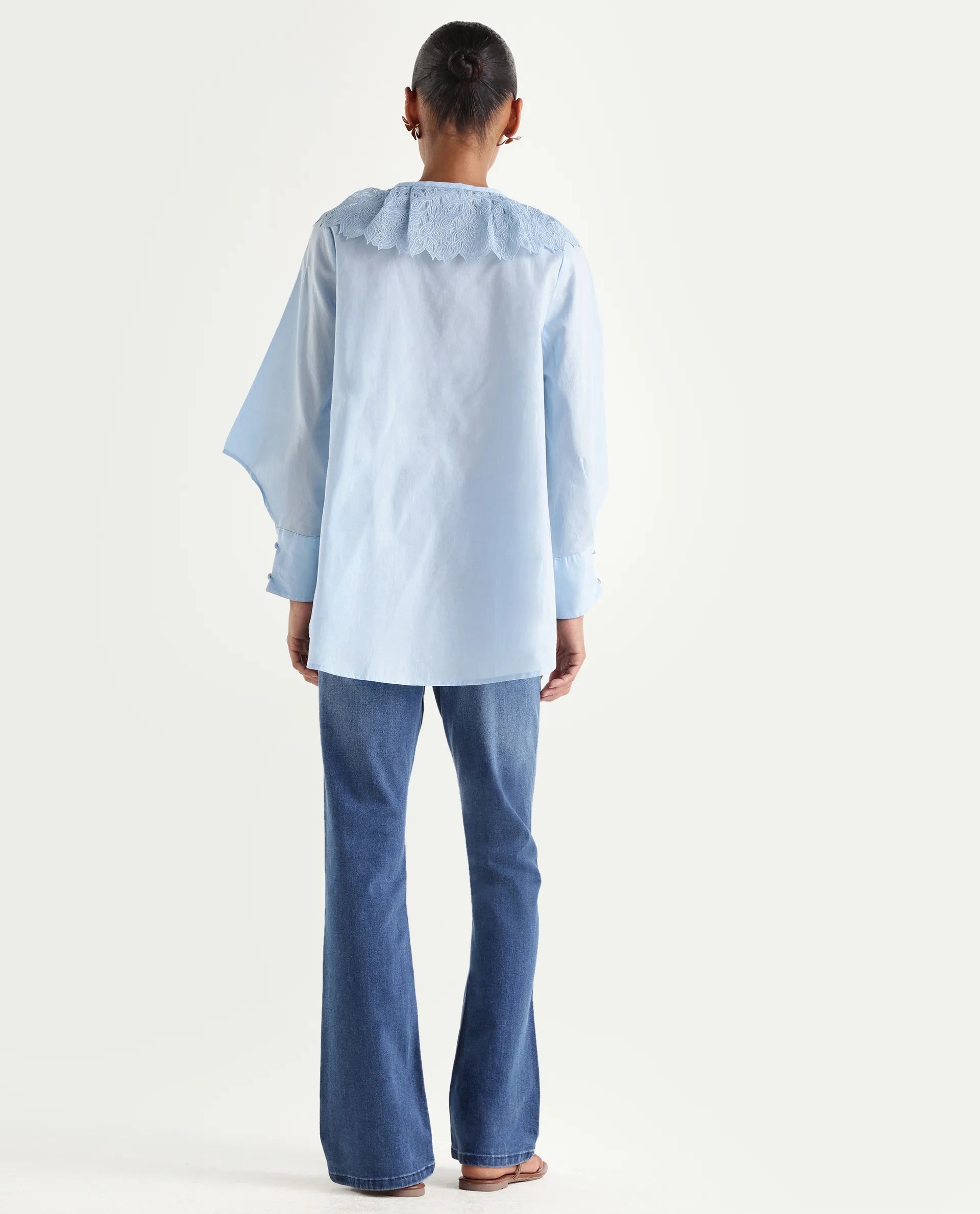 Rareism Women's Hadley Light Blue Cotton Blend Plain Ankle Length Bootcut Jeans
