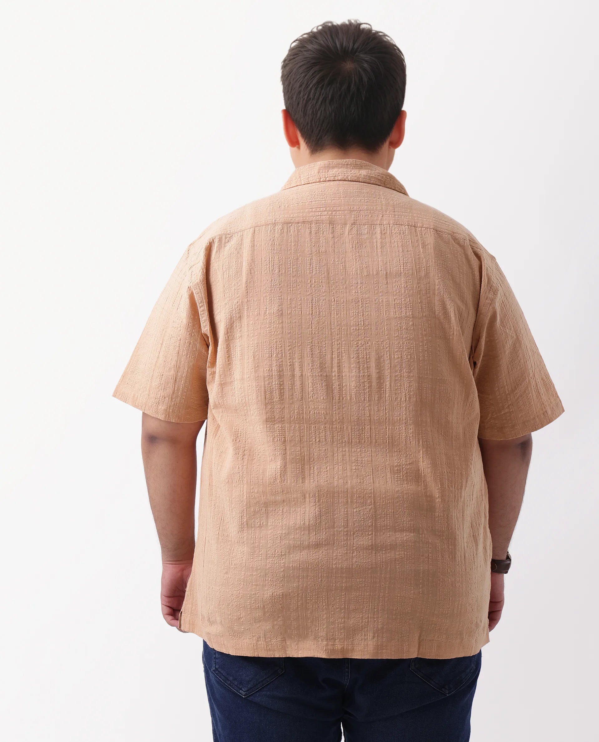 Rare Rabbit Men's Cotton Checked Print Boxy Fit Half Sleeve Cuban Collar Shirt