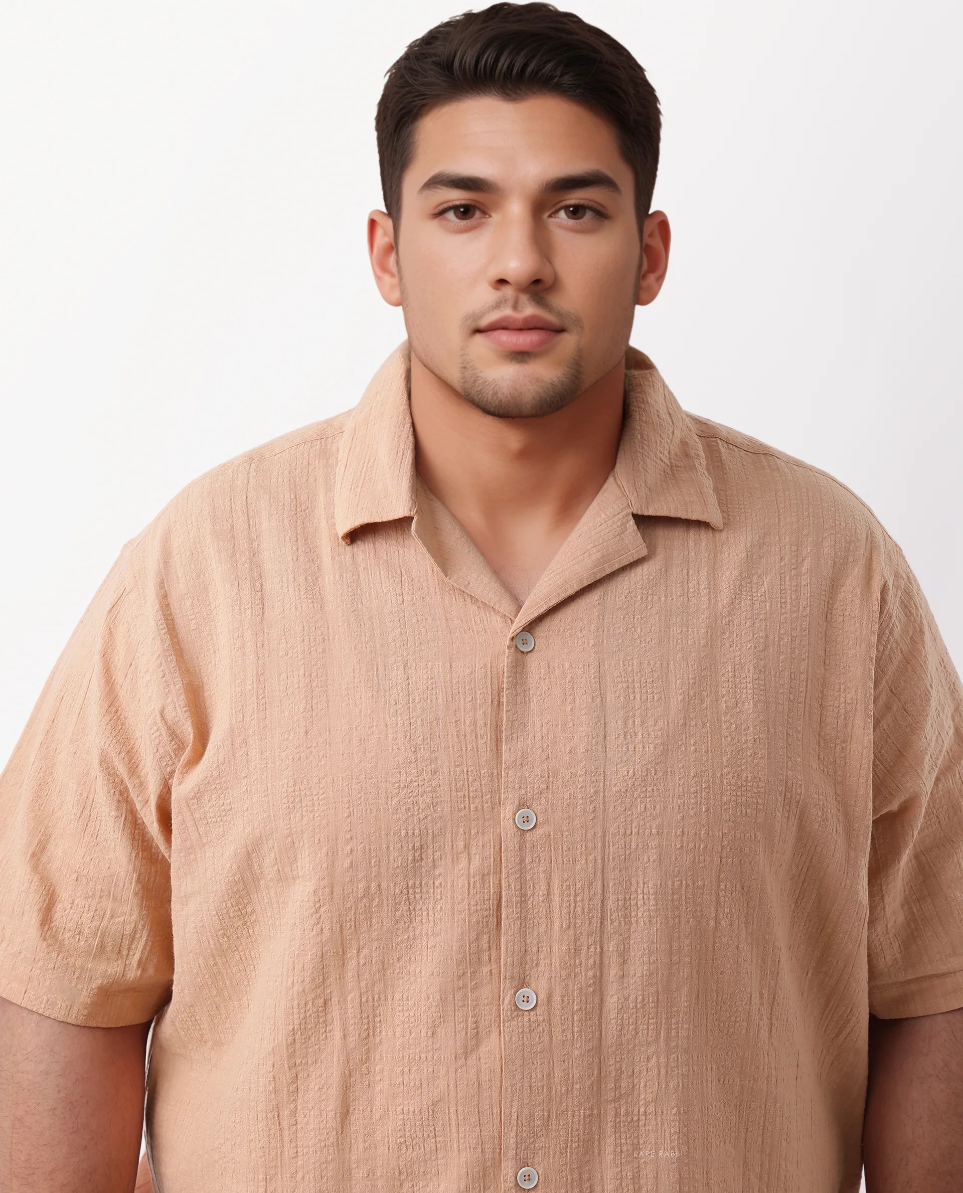 Rare Rabbit Men's Cotton Checked Print Boxy Fit Half Sleeve Cuban Collar Shirt