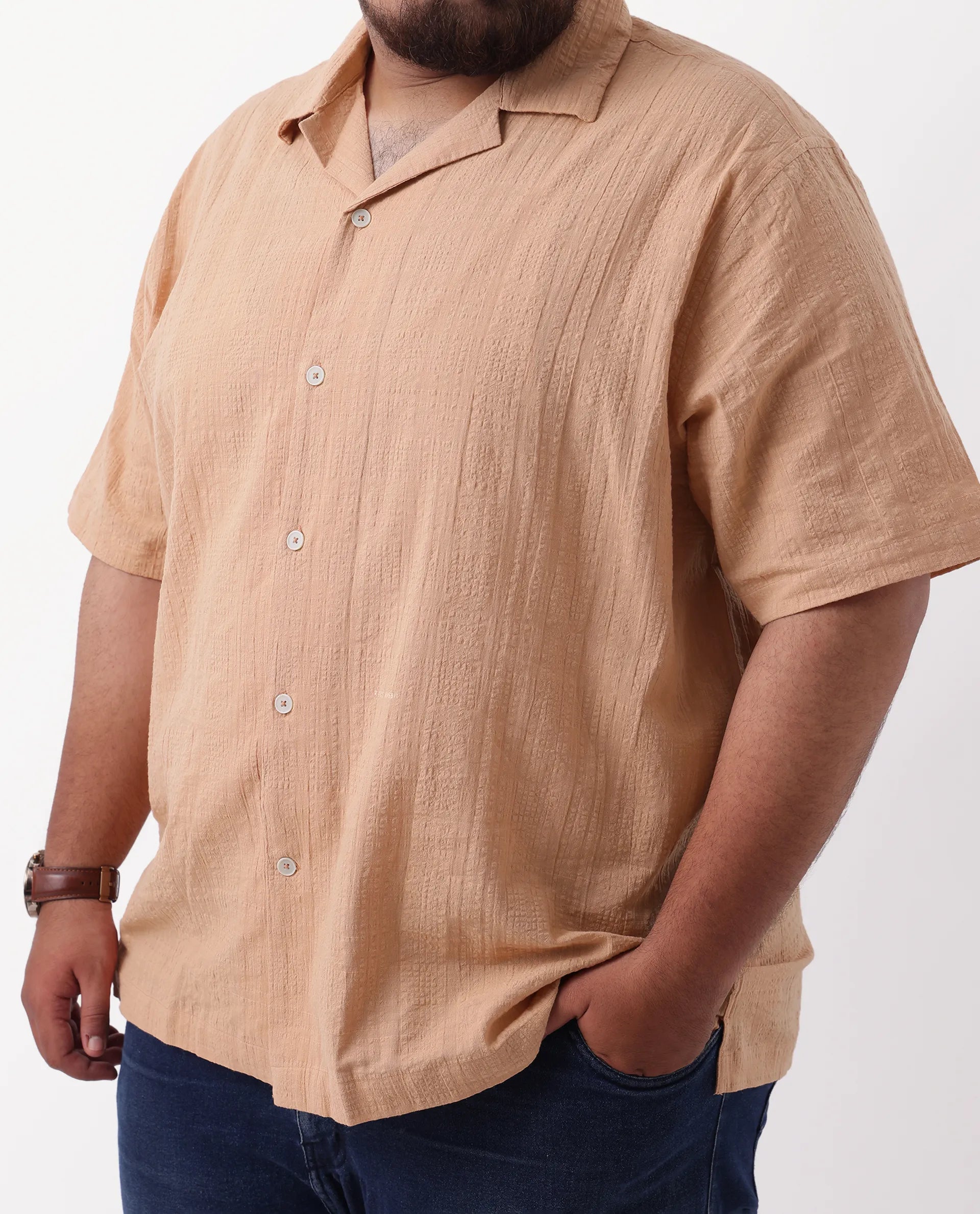 Rare Rabbit Men's Cotton Checked Print Boxy Fit Half Sleeve Cuban Collar Shirt