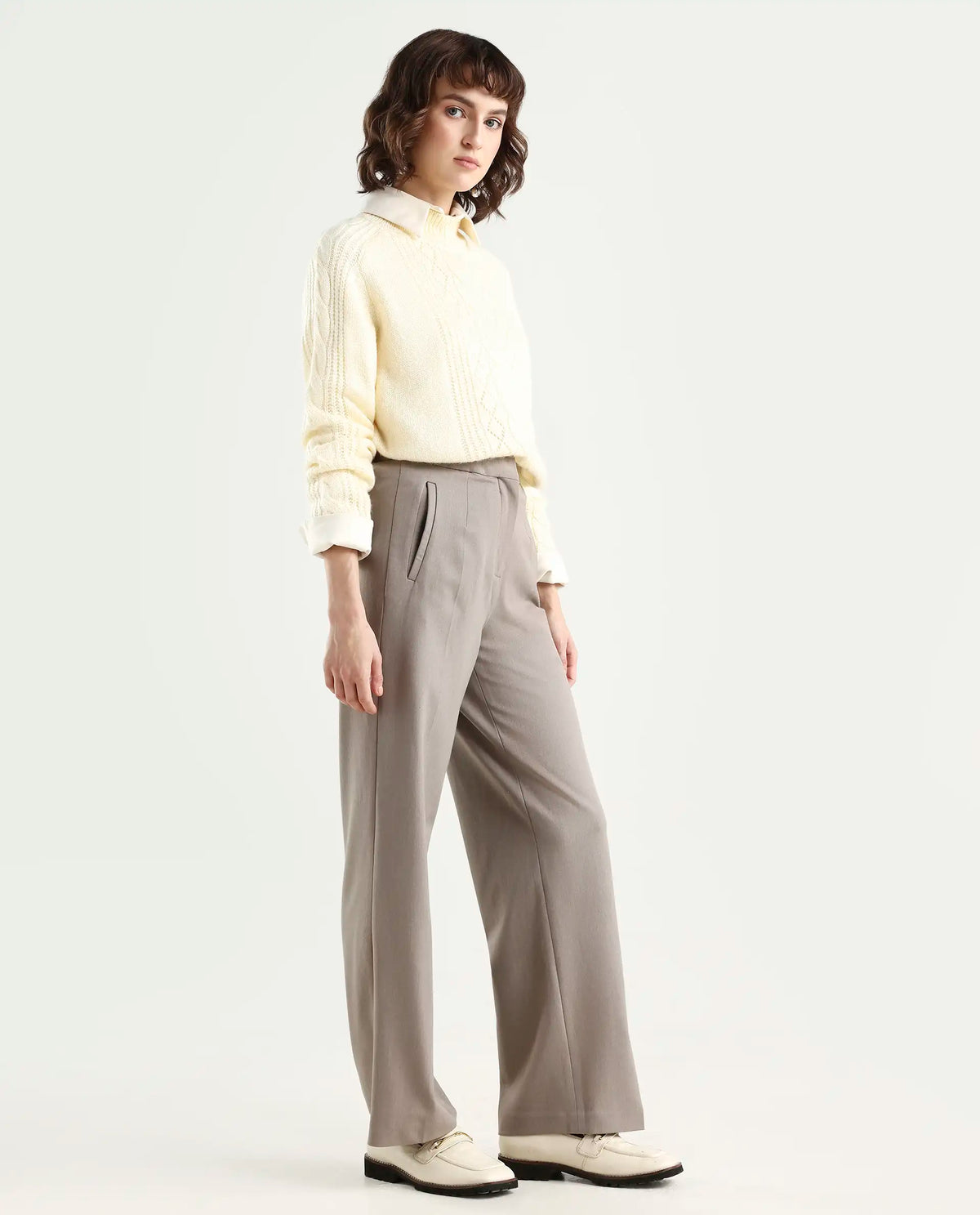 Rareism Women's Srait Fawn Polyester Blend Straight Fit Travel Trouser