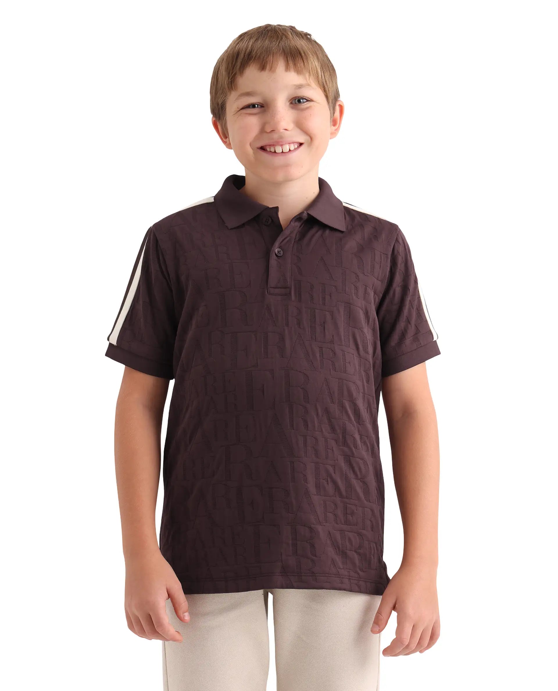 Rare Ones Kids Alti Brown Polyester Blend Button Closure Spread Collar All Over Print Regular Fit Polo
