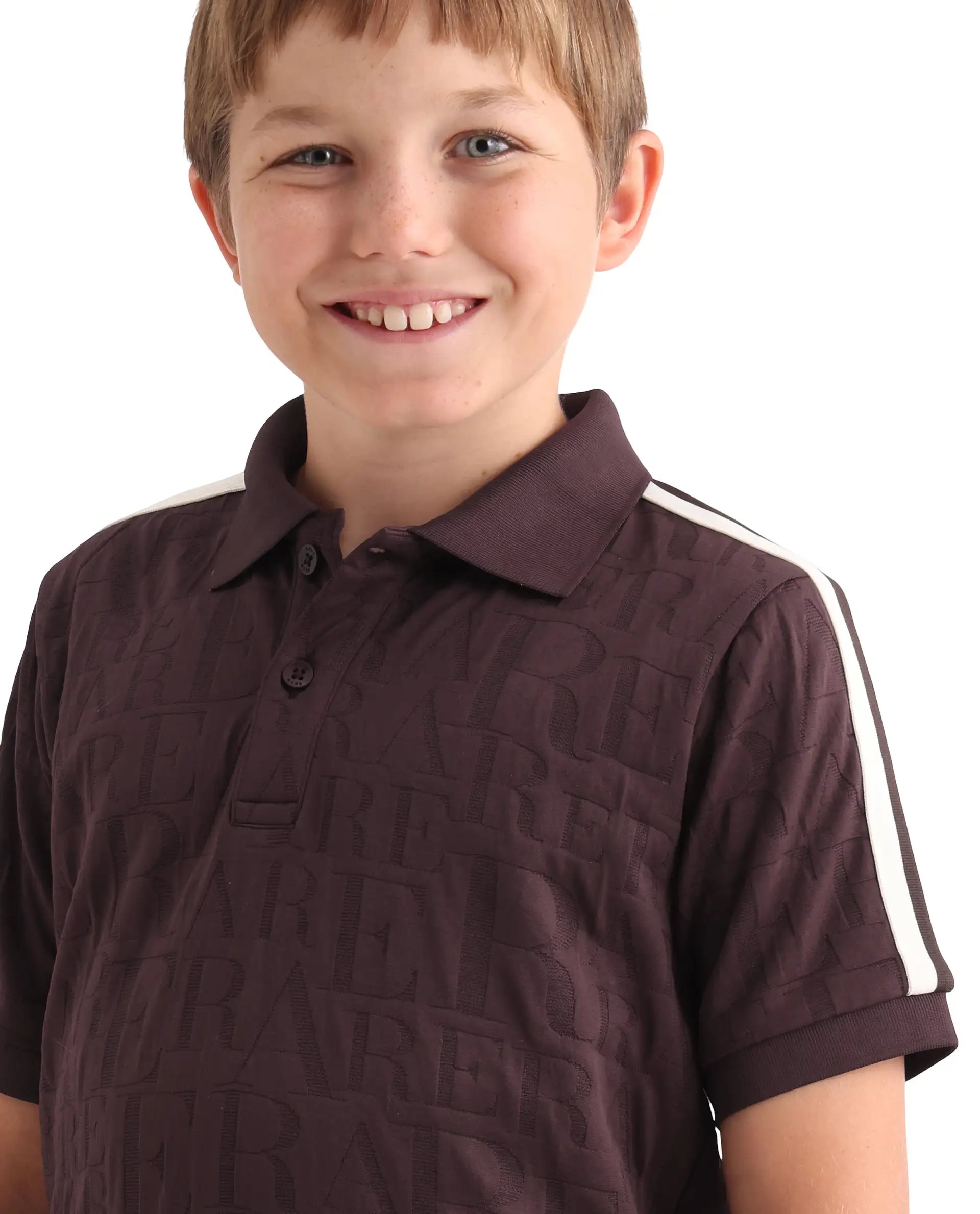 Rare Ones Kids Alti Brown Polyester Blend Button Closure Spread Collar All Over Print Regular Fit Polo
