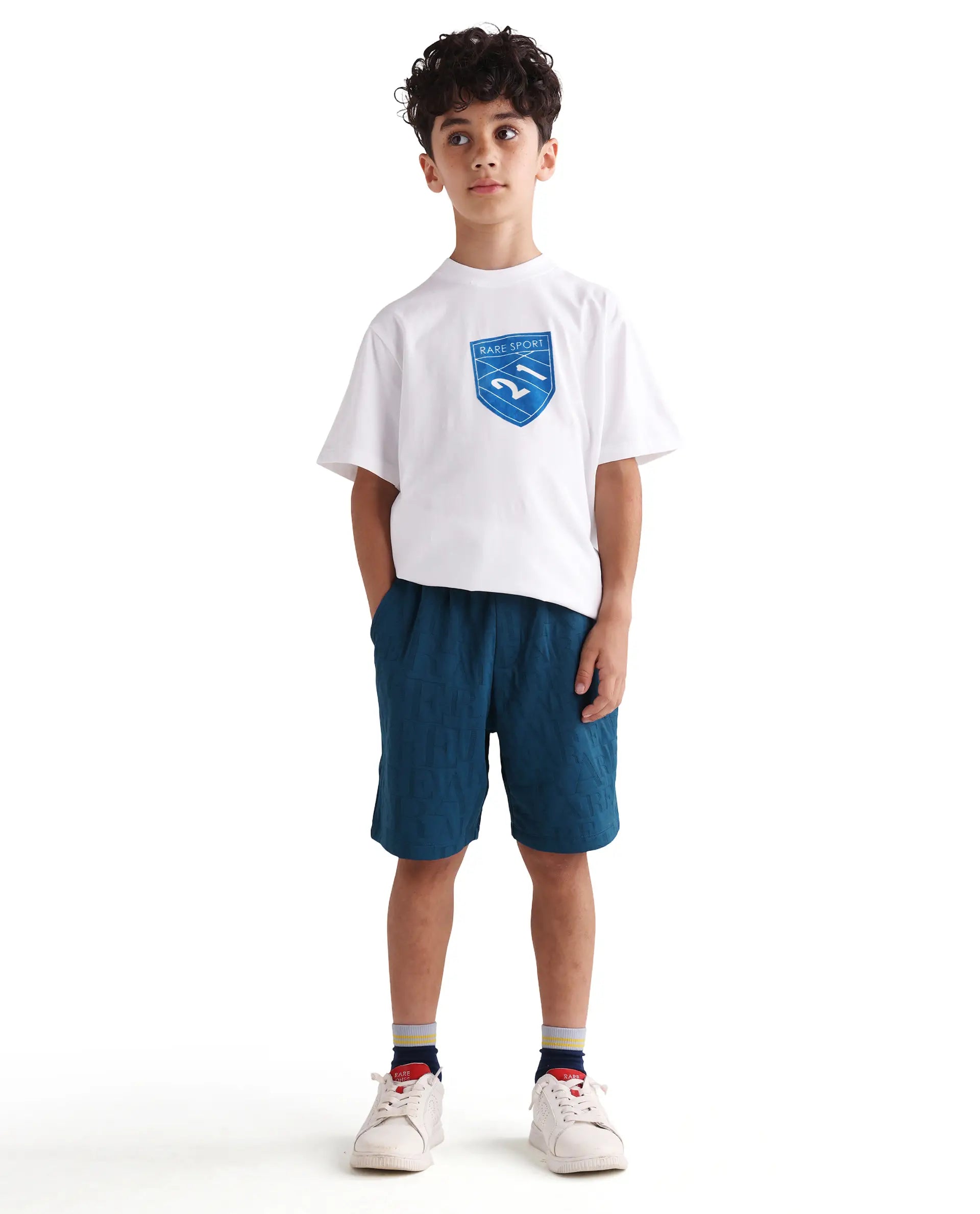 Rare Ones Kids Alti-B Teal Polyester Blend Drawstring Closure All Over Print Regular Fit Shorts