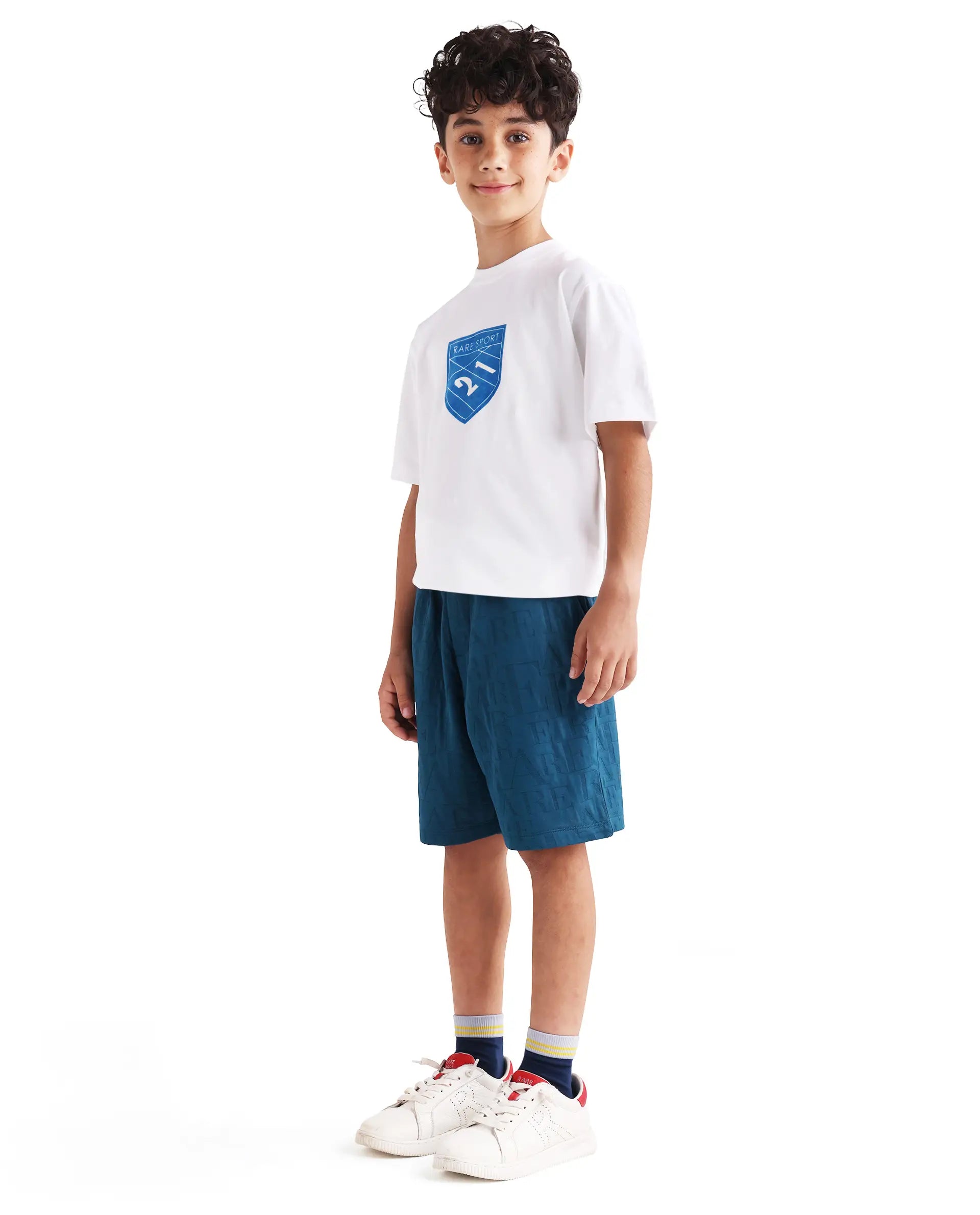 Rare Ones Kids Alti-B Teal Polyester Blend Drawstring Closure All Over Print Regular Fit Shorts