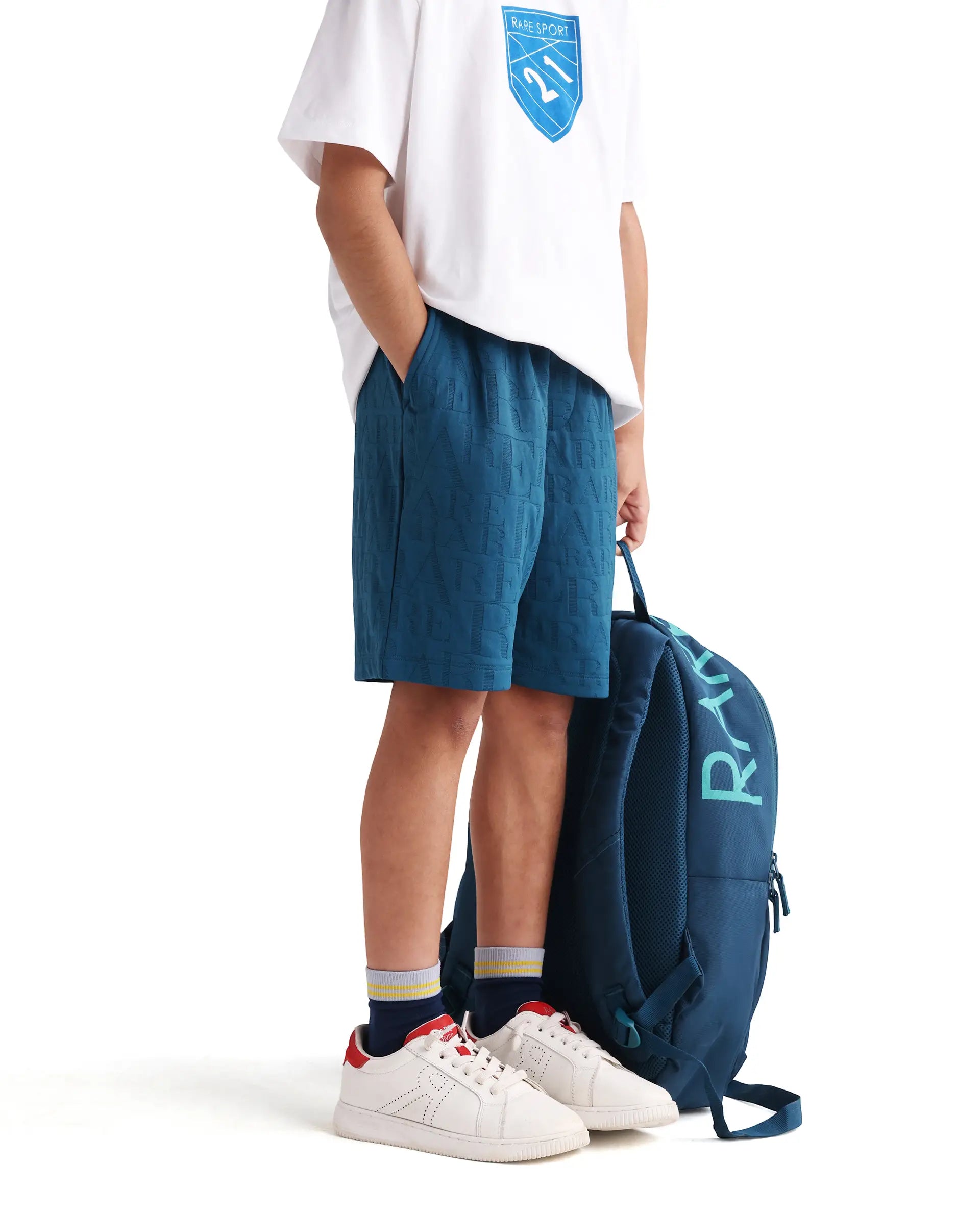 Rare Ones Kids Alti-B Teal Polyester Blend Drawstring Closure All Over Print Regular Fit Shorts