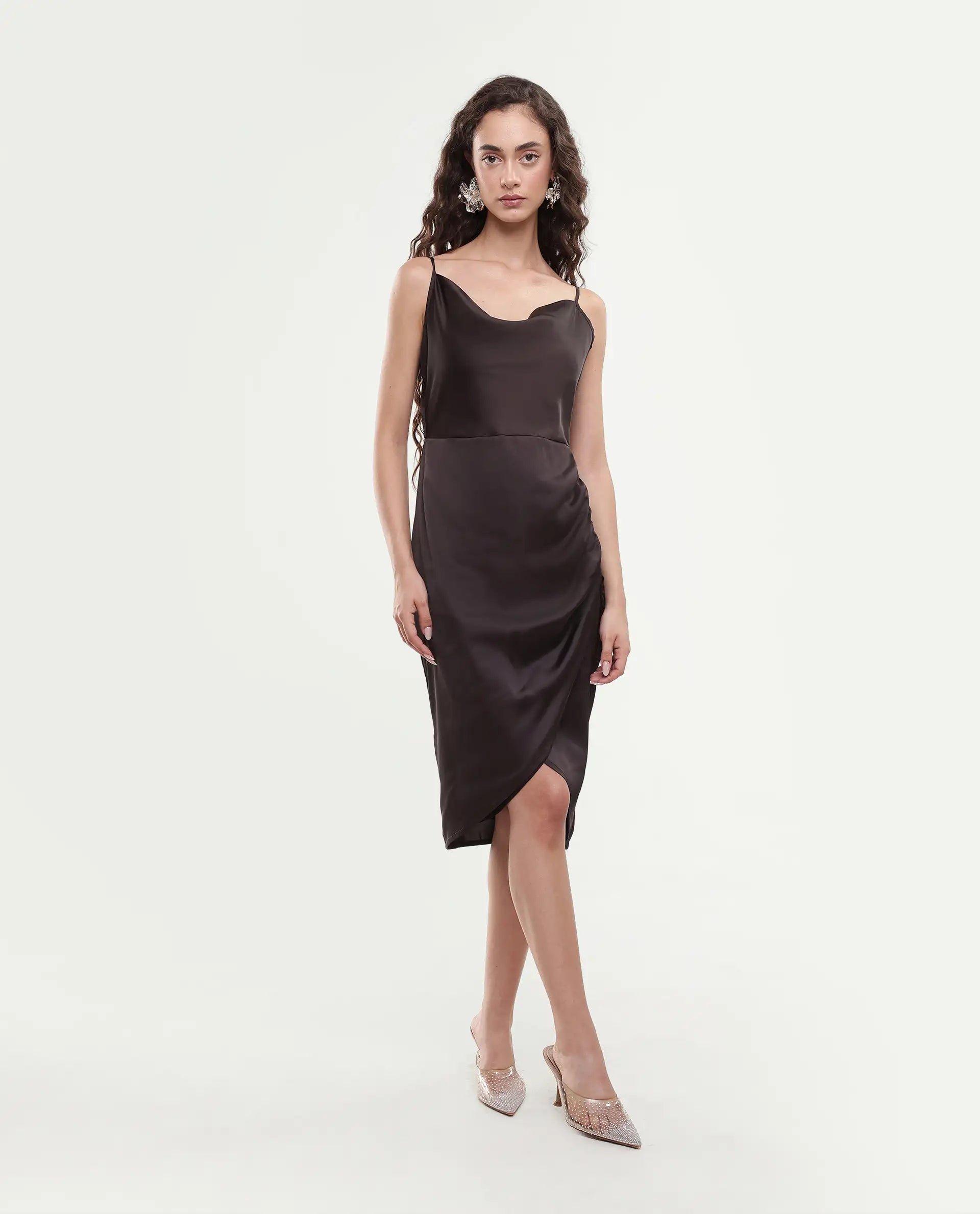 Rareism Women's Avilim Brown Polyester Fitted Mini Dress