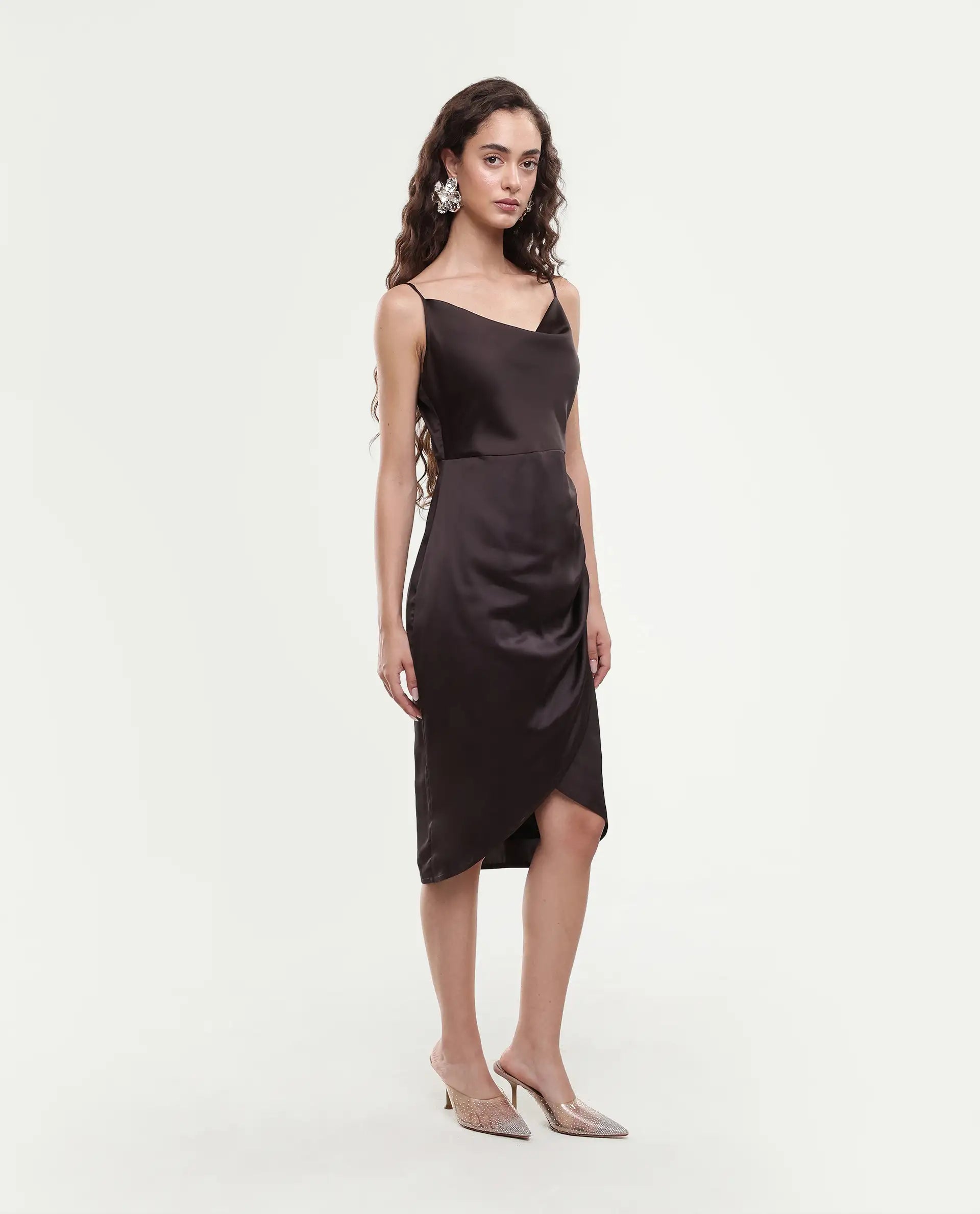 Rareism Women's Avilim Brown Polyester Fitted Mini Dress
