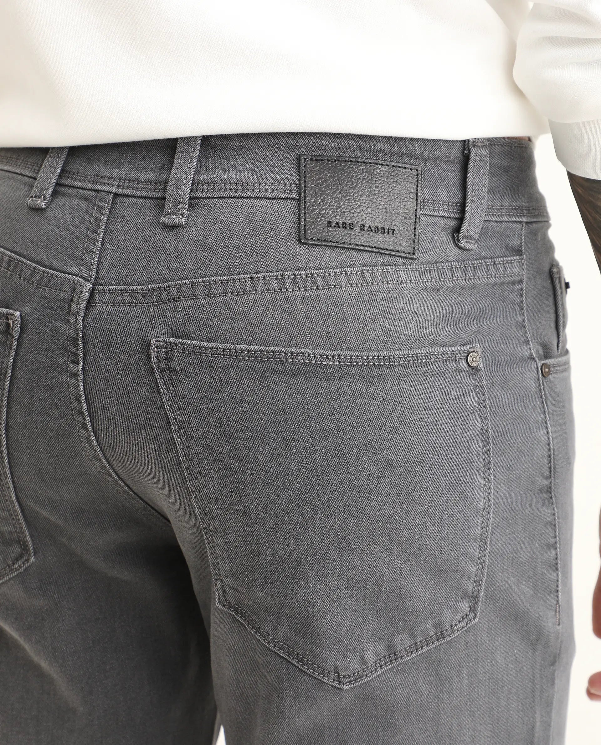 Rare Rabbit Men's Fyod 26 Dark Grey Cotton Blend Fabric Morris Regular Fit Plain Jeans