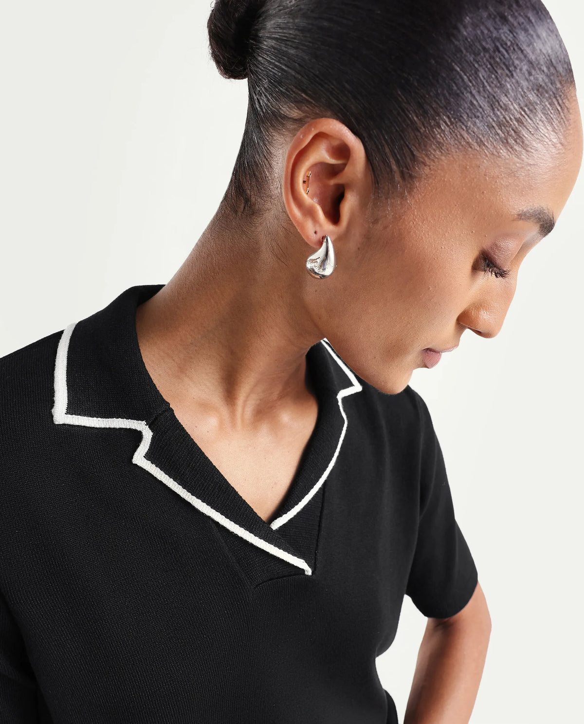 Rareism Women's Syrus Black Nylon Blend Half Sleeve Jonny Collar Relaxed Fit Plain Polo