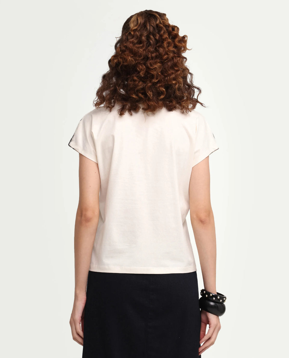 Rareism Women's Zern Off White Cotton Blend Half Sleeve Relaxed Fit Digital Print T-Shirt