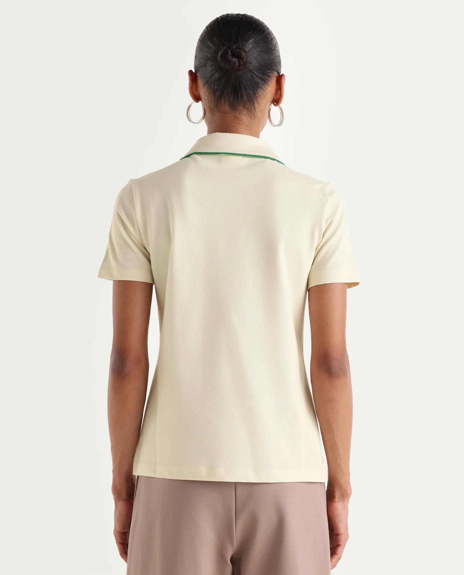 Rareism Women's Zeya Off White Cotton Blend Half Sleeve Regular Fit Plain Polo