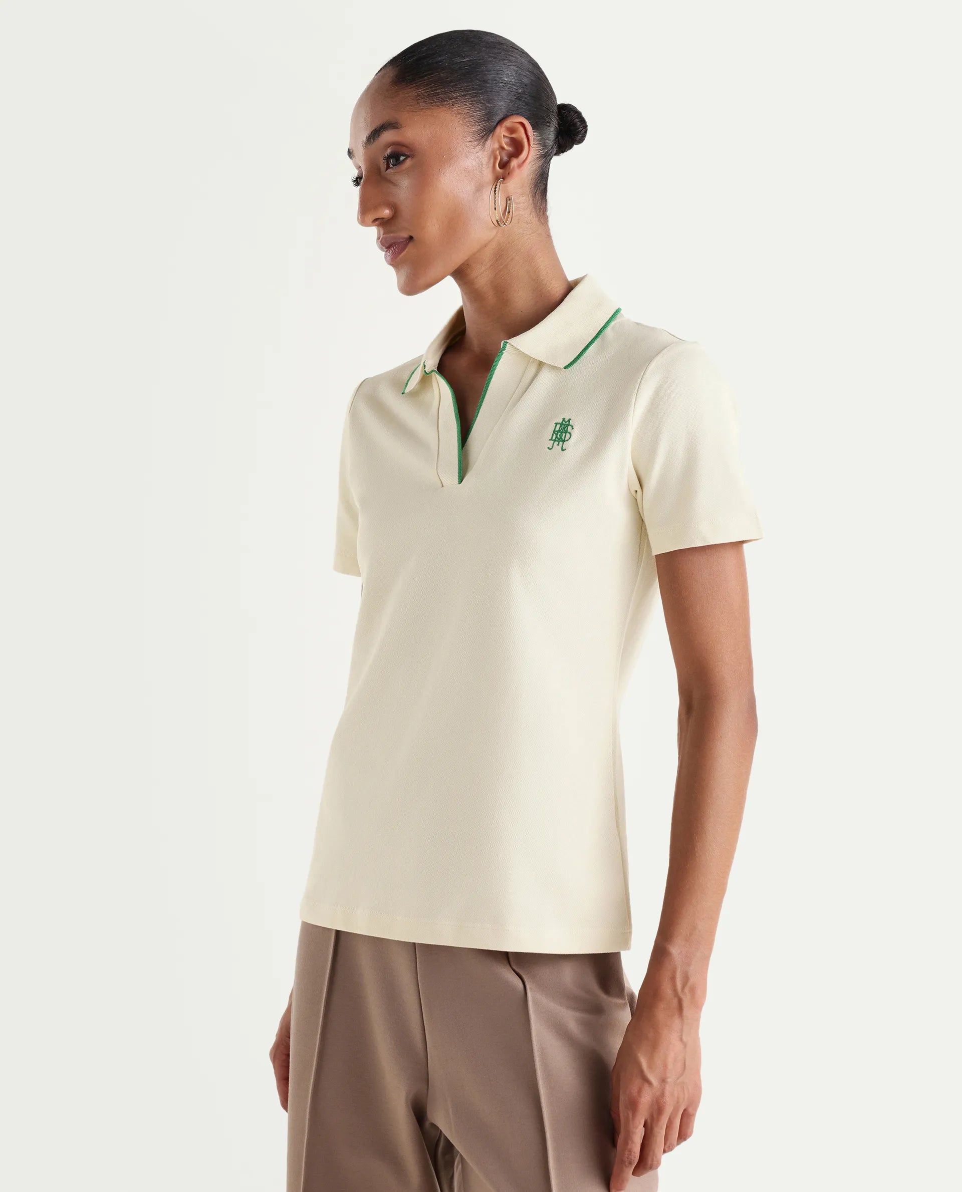 Rareism Women's Zeya Off White Cotton Blend Half Sleeve Regular Fit Plain Polo