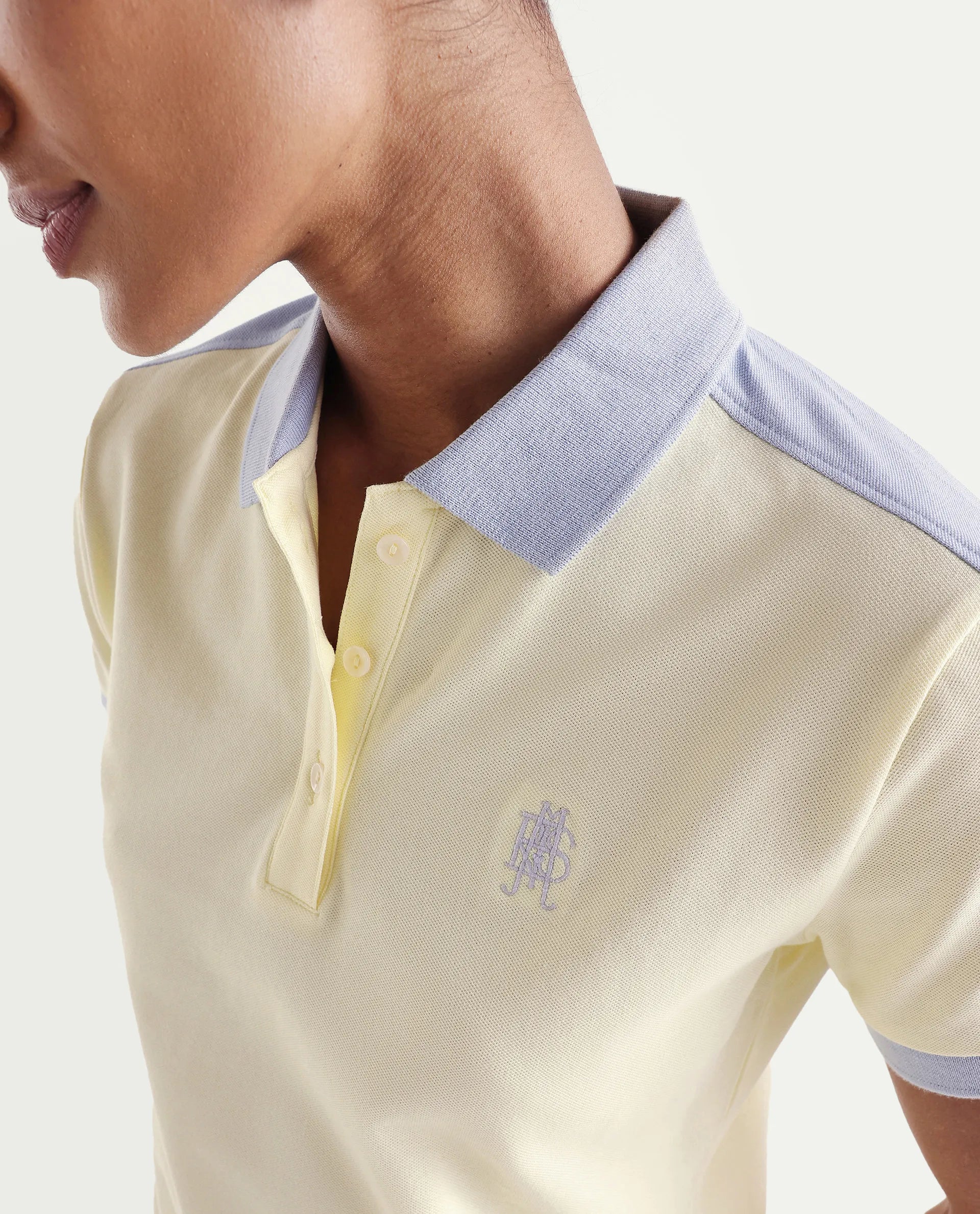 Rareism Women's Zeco Light Yellow Cotton Blend Half Sleeve Regular Fit Plain Polo