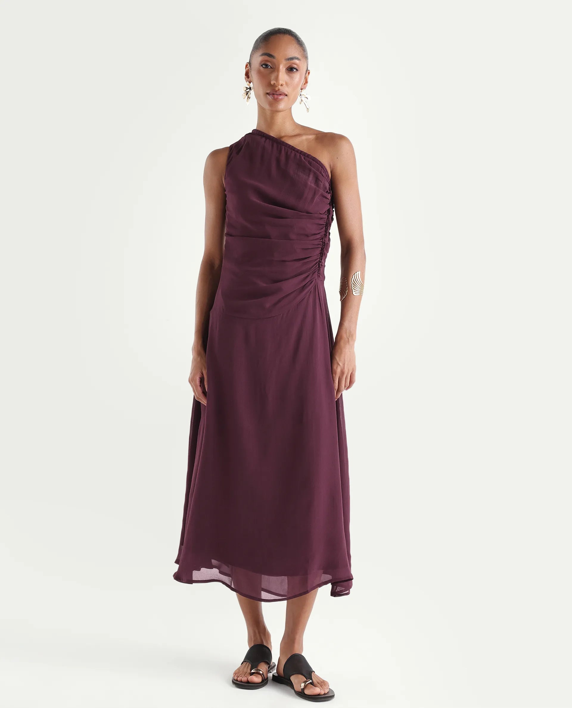 Rareism Women's Aelarri Maroon Viscose Blend Sleeveless Fit And Flare Printed Dress