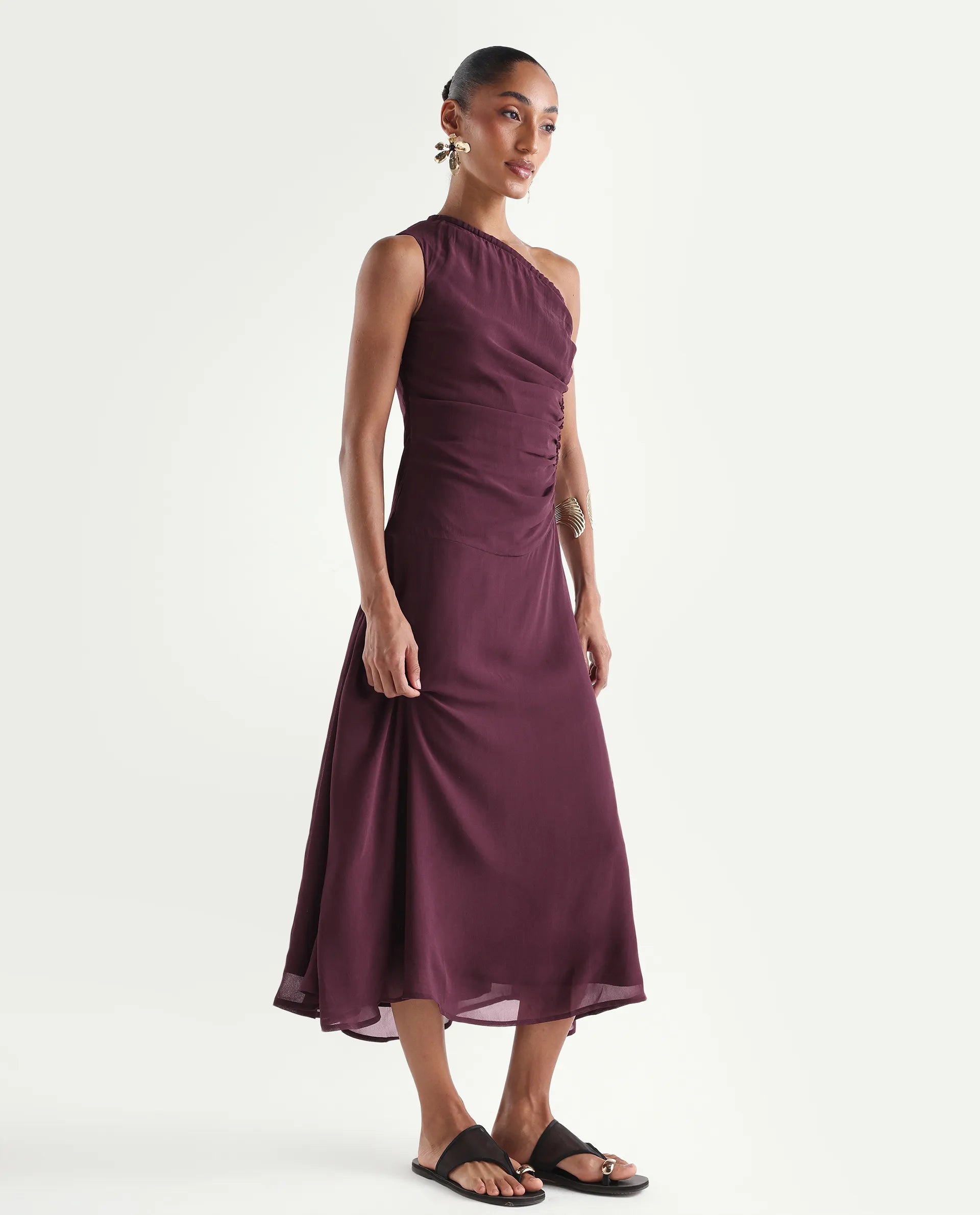Rareism Women's Aelarri Maroon Viscose Blend Sleeveless Fit And Flare Printed Dress