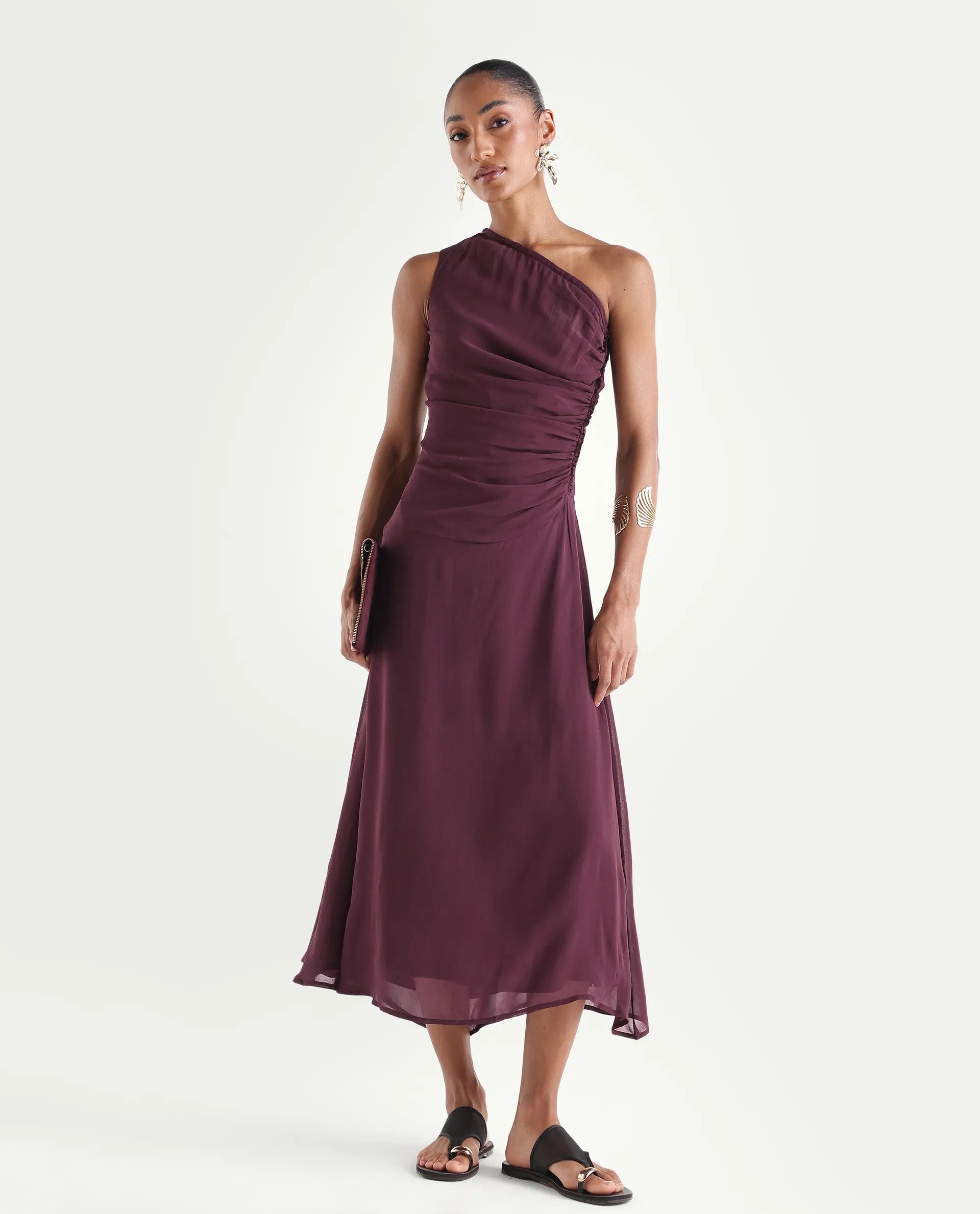 Rareism Women's Aelarri Maroon Viscose Blend Sleeveless Fit And Flare Printed Dress