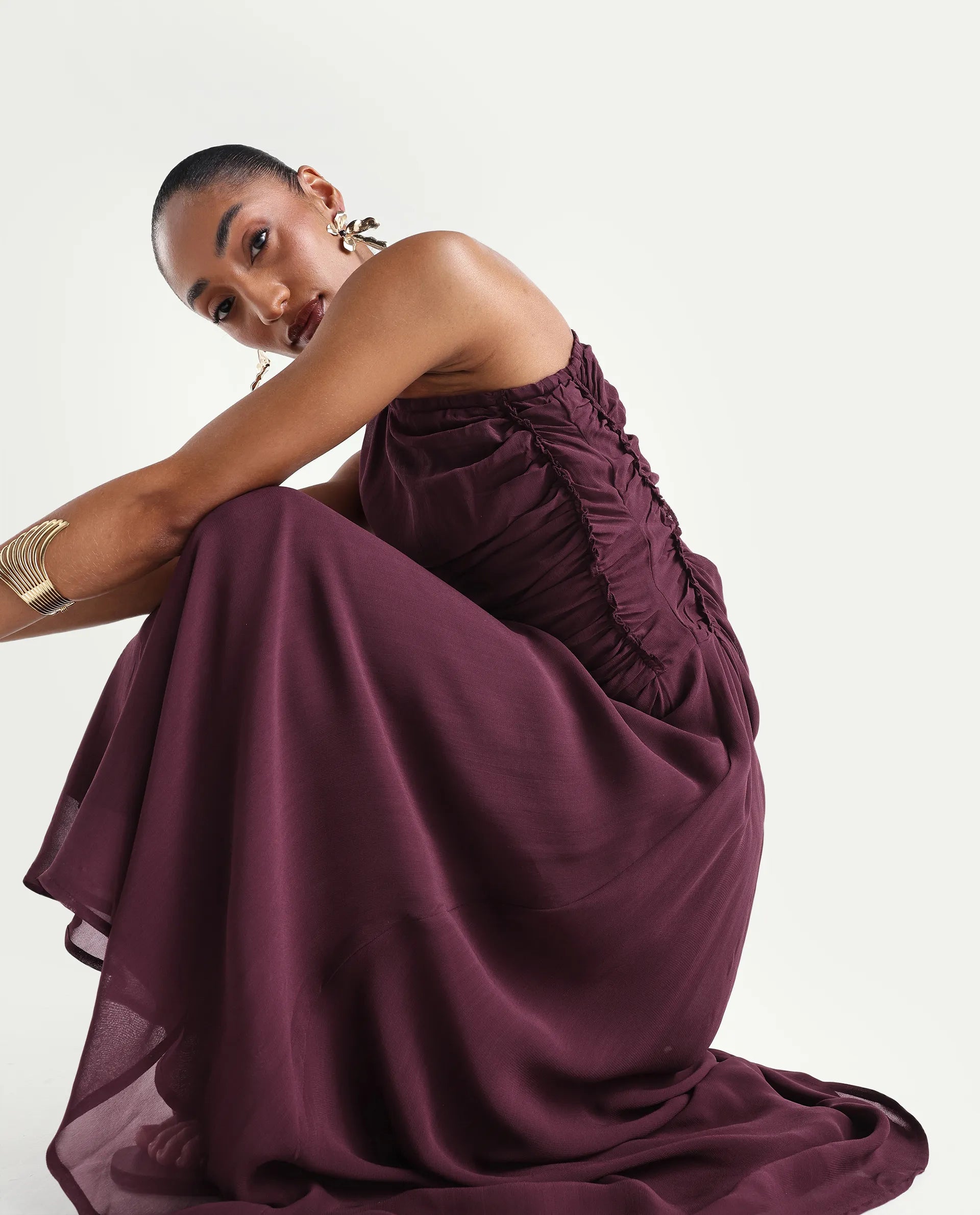 Rareism Women's Aelarri Maroon Viscose Blend Sleeveless Fit And Flare Printed Dress