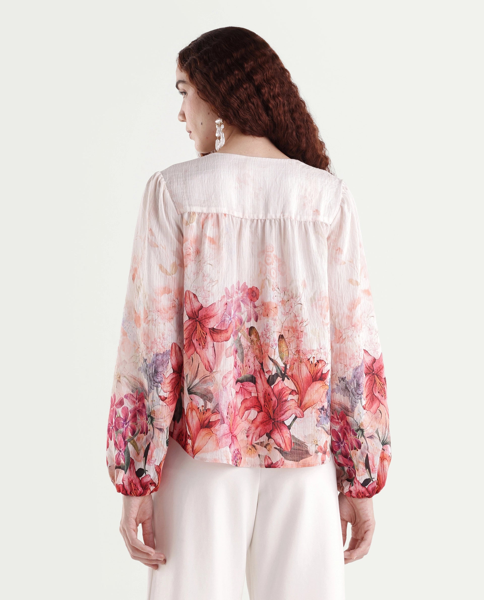 Rareism Women's Aerit Multi Viscose Blend Full Sleeve Regular Fit Floral Print Top