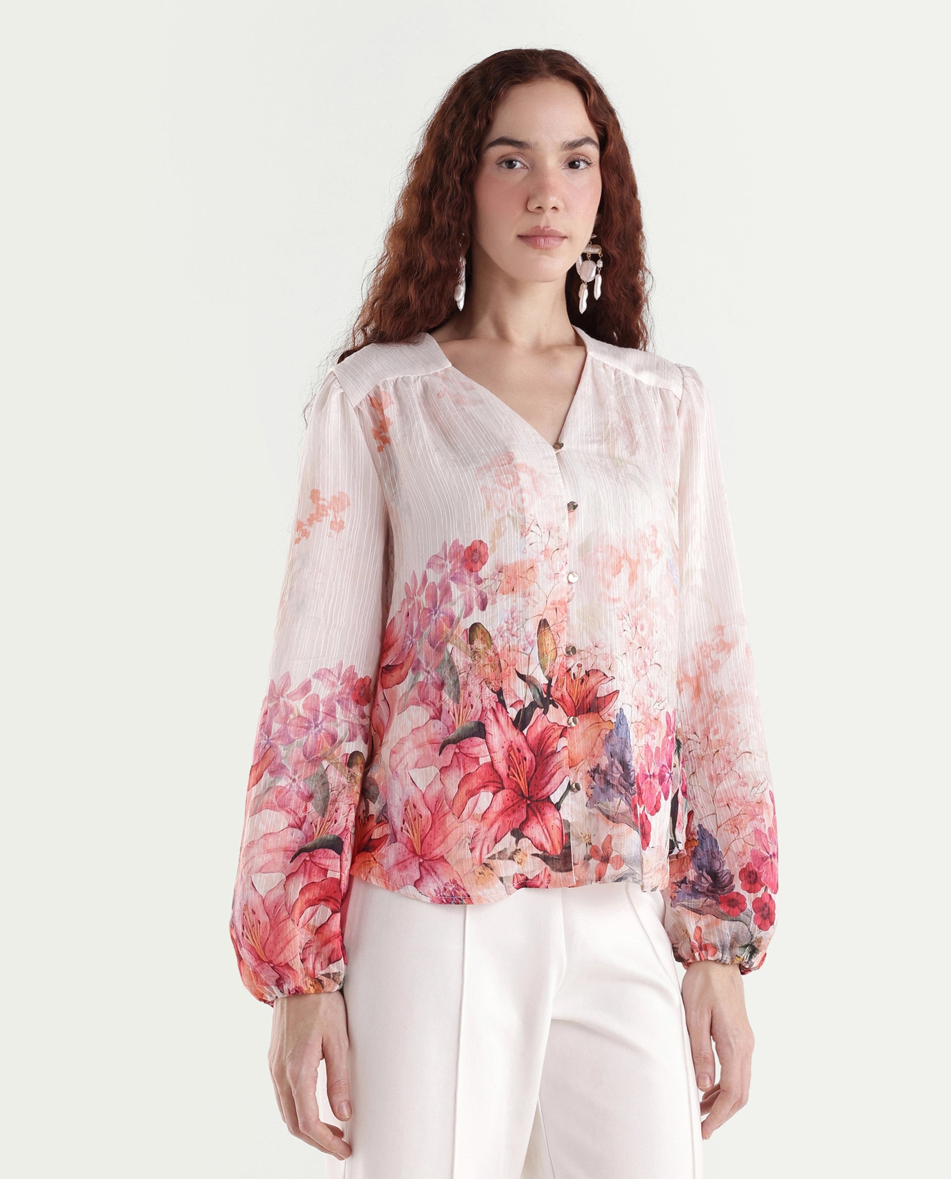 Rareism Women's Aerit Multi Viscose Blend Full Sleeve Regular Fit Floral Print Top