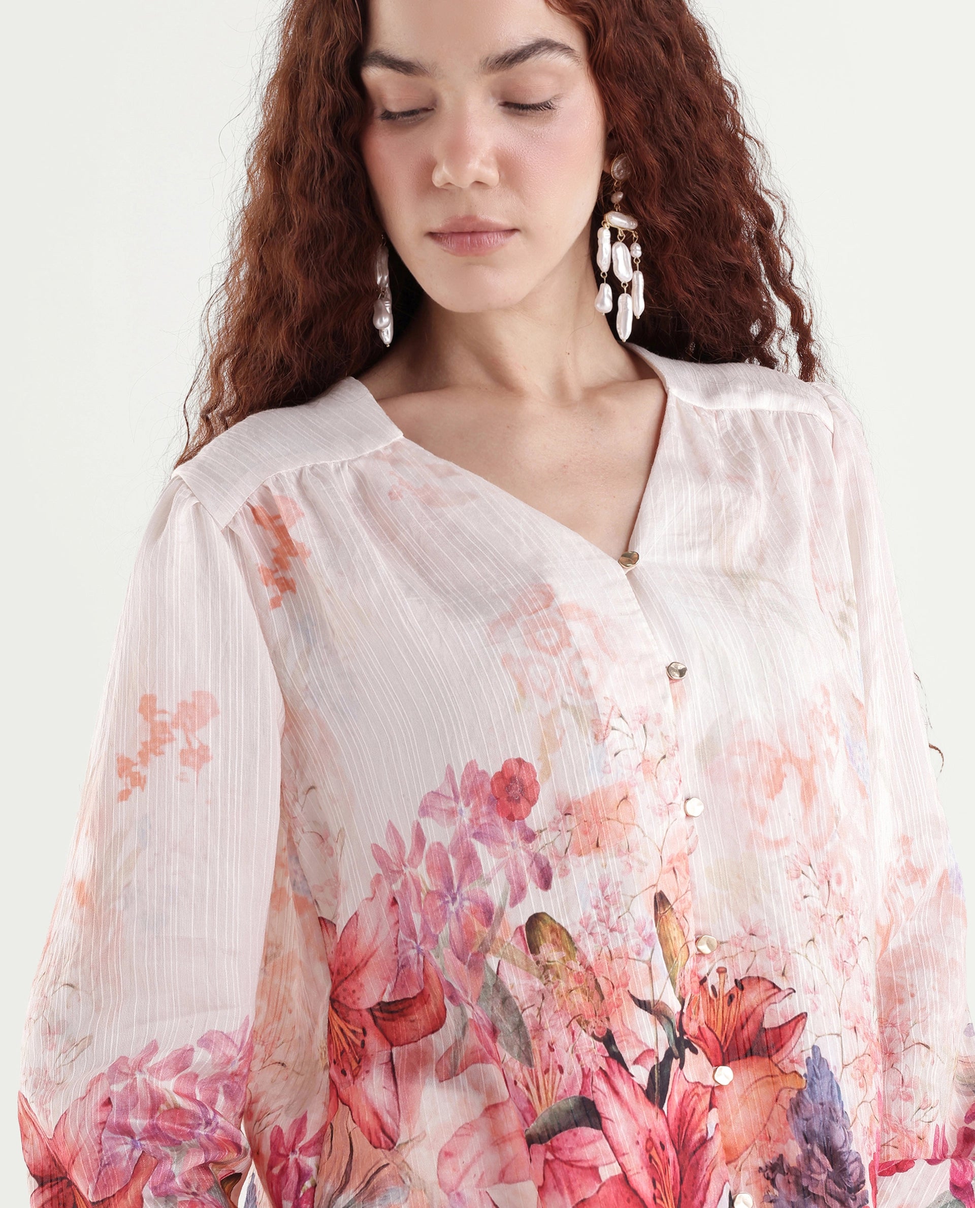Rareism Women's Aerit Multi Viscose Blend Full Sleeve Regular Fit Floral Print Top