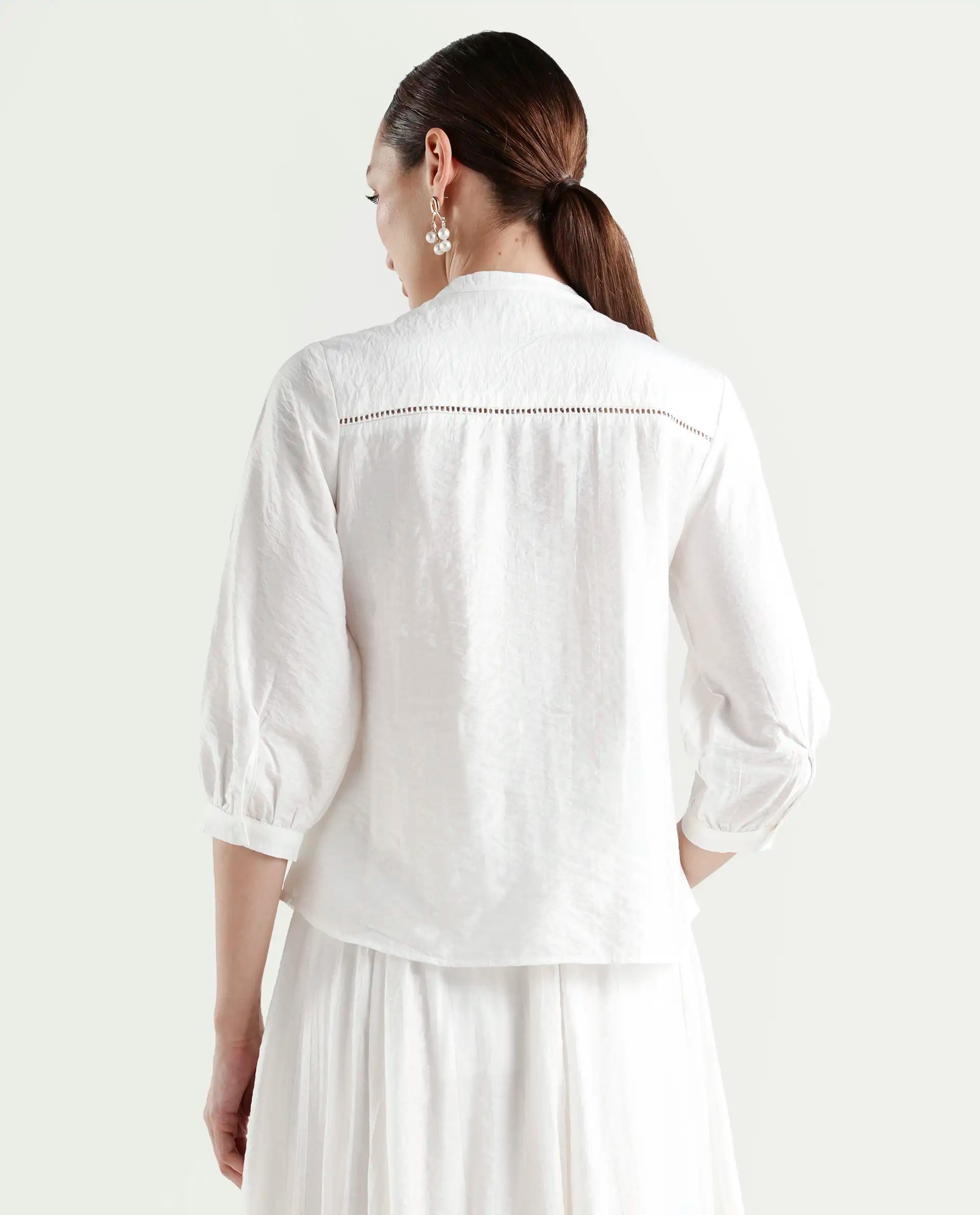 Rareism Women's Ceya White Viscose Blend 3/4th Sleeve Regular Fit Plain Top
