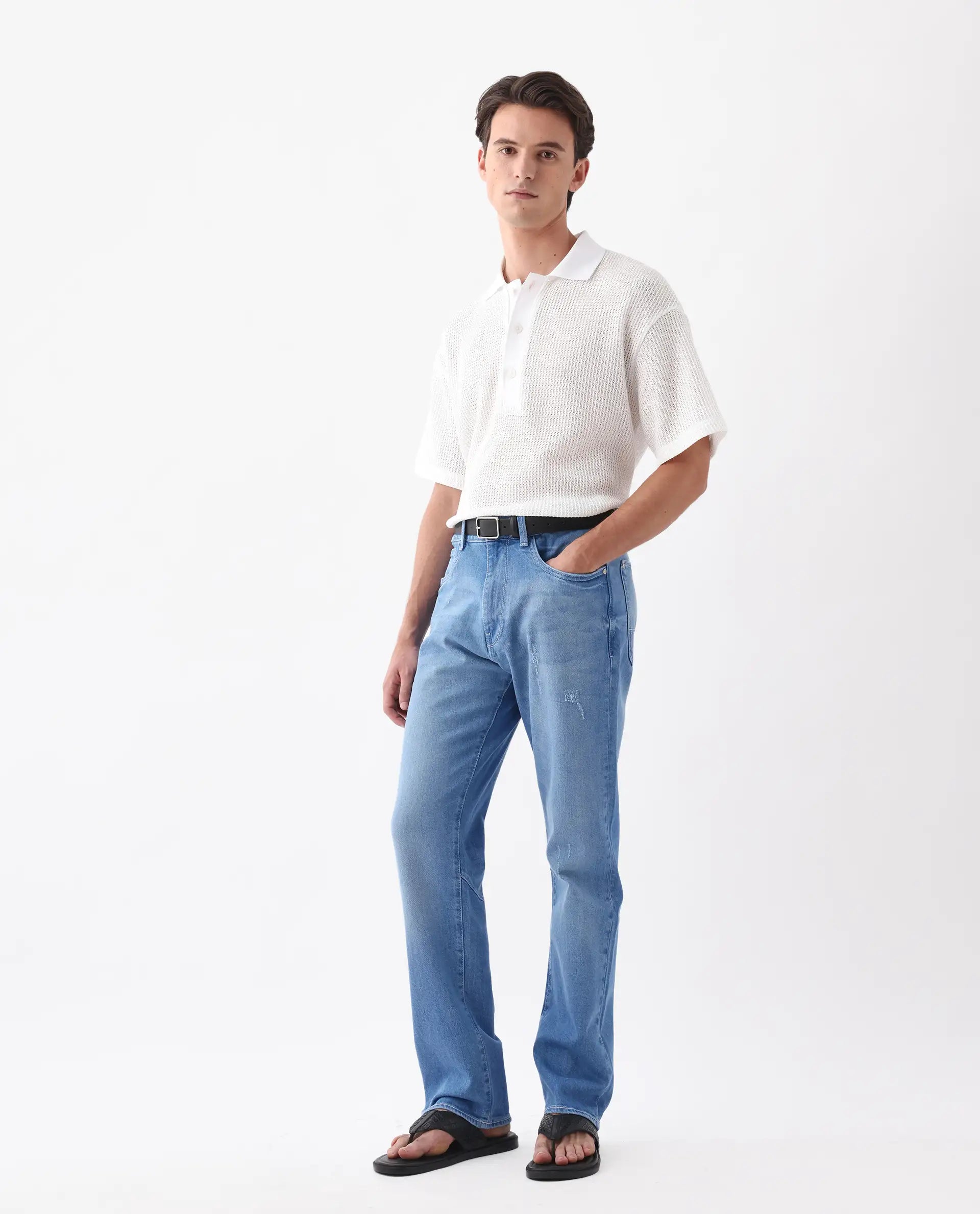 Rare Rabbit Men's Vlad-M Light Blue Cotton Blend Plain Morris Regular Fit Jeans