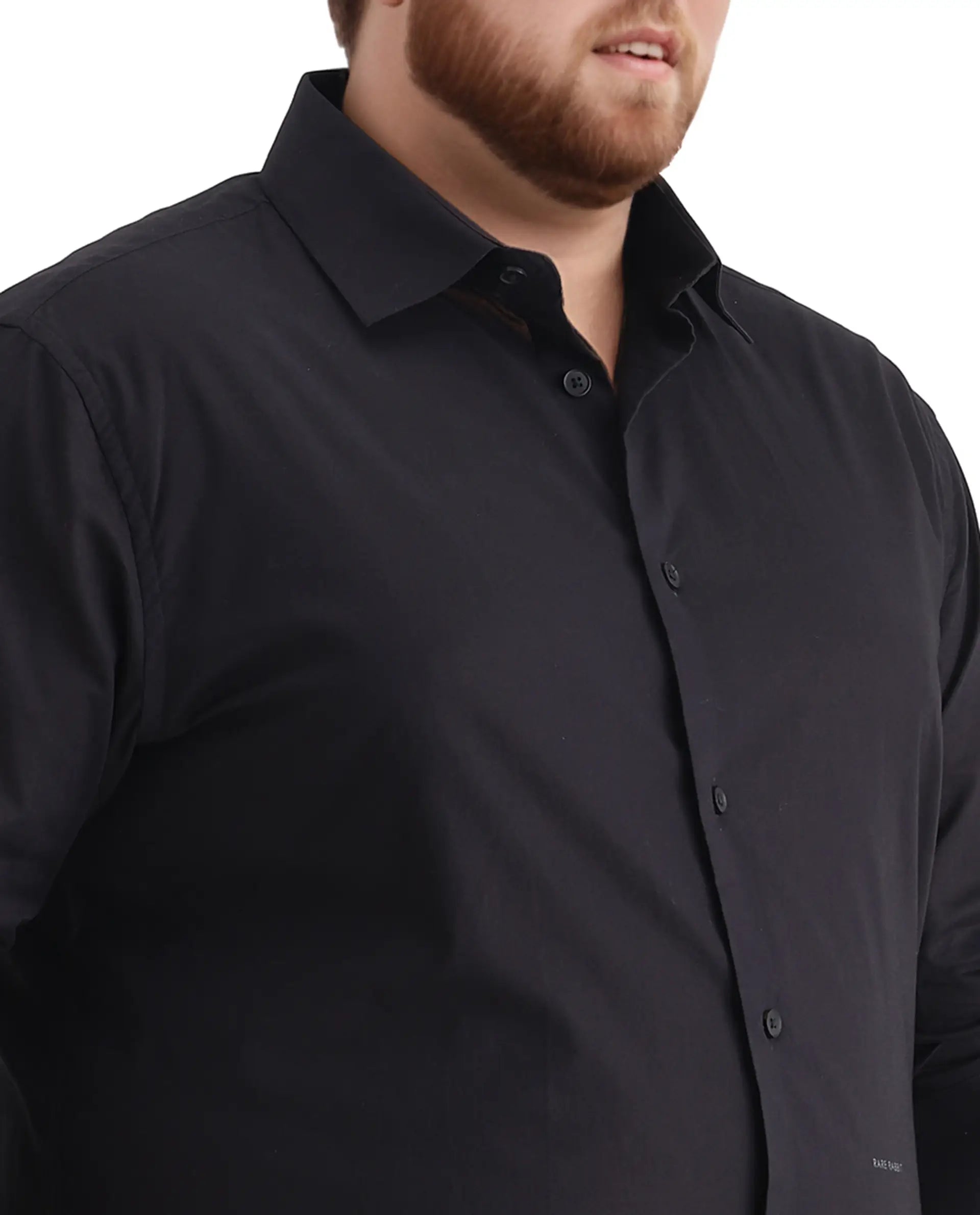 Rare Rabbit Men's Blush Big Black Cotton Fabric Full Sleeve Collared Neck Plain Shirt