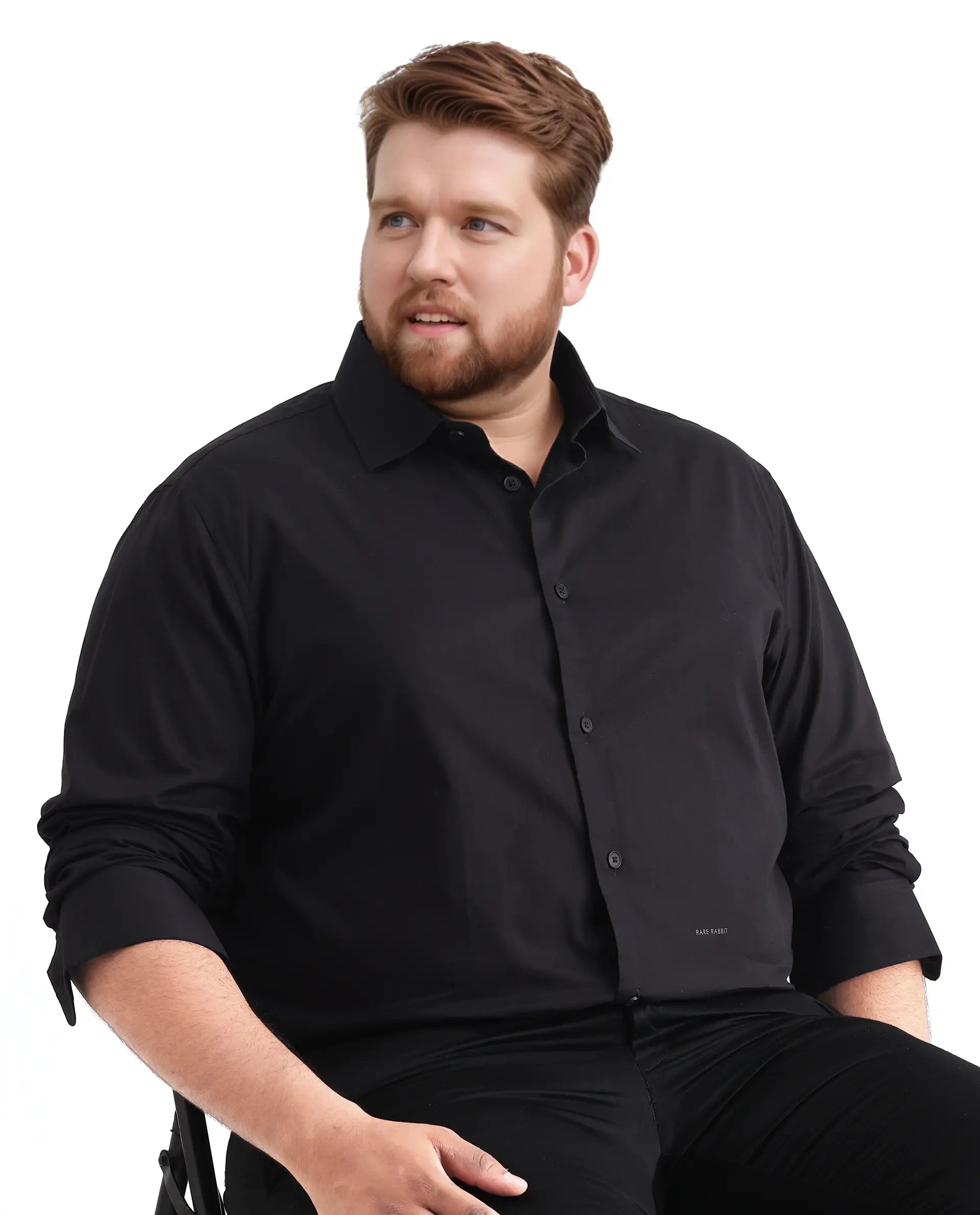 Rare Rabbit Men's Blush Big Black Cotton Fabric Full Sleeve Collared Neck Plain Shirt