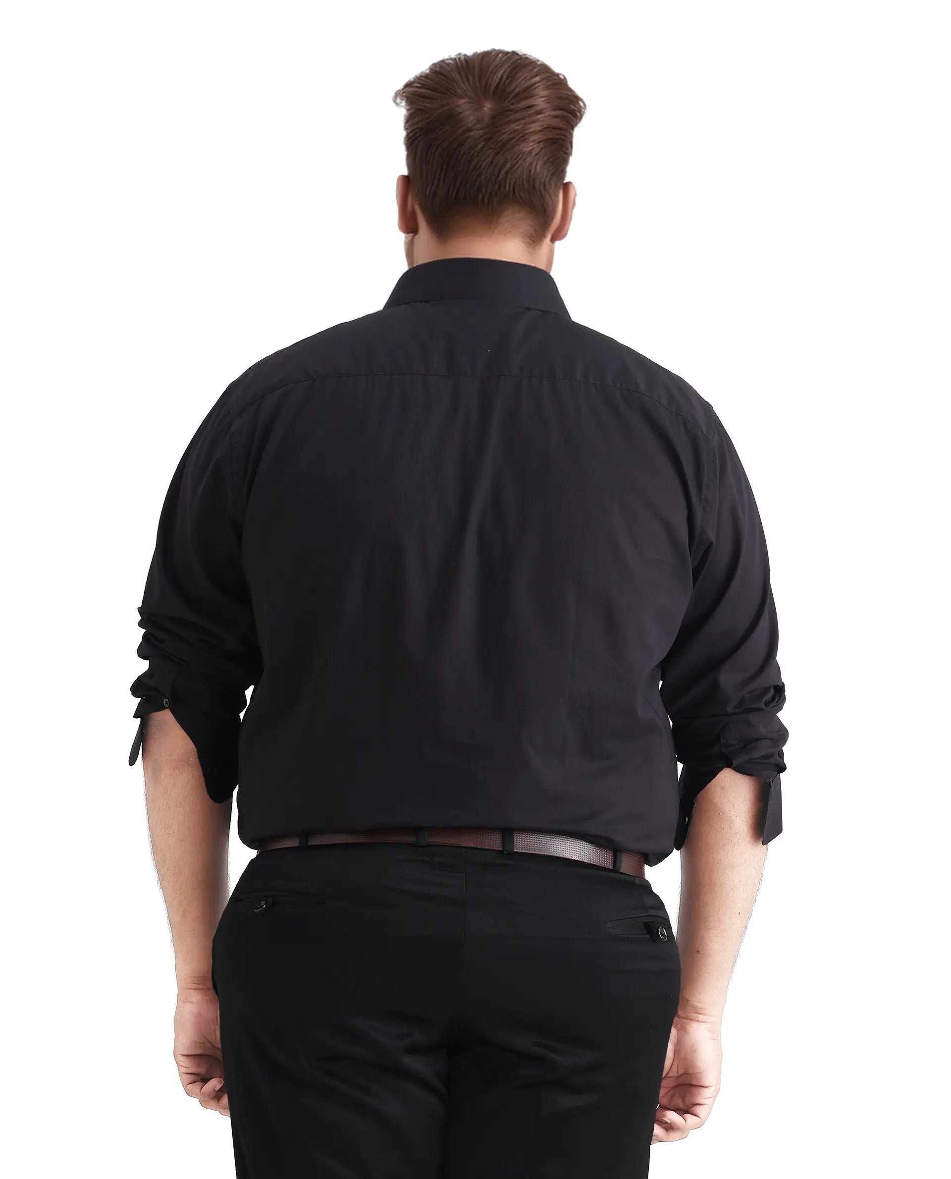 Rare Rabbit Men's Blush Big Black Cotton Fabric Full Sleeve Collared Neck Plain Shirt