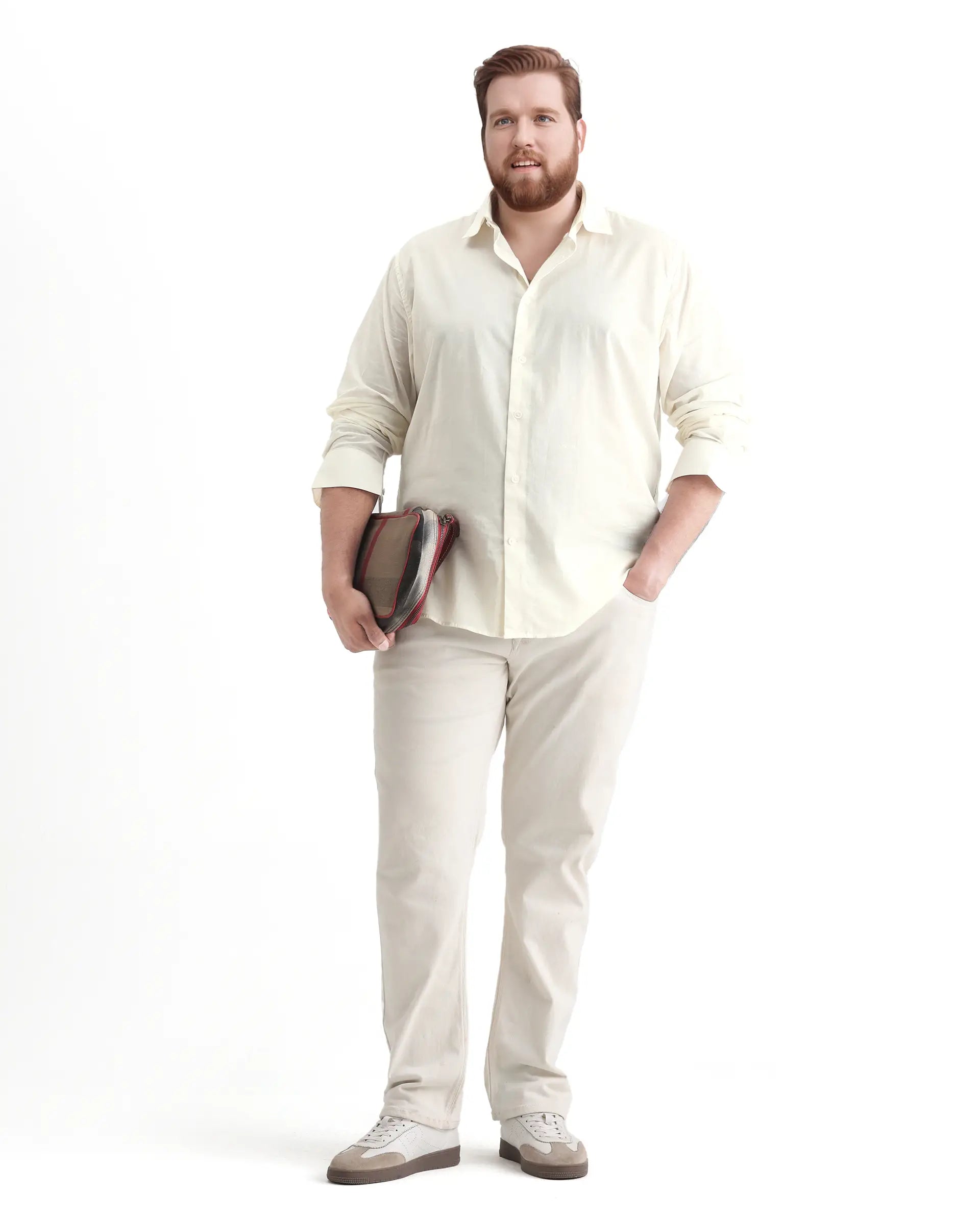 Rare Rabbit Men's Blush Big Off White Cotton Fabric Full Sleeve Collared Neck Plain Shirt