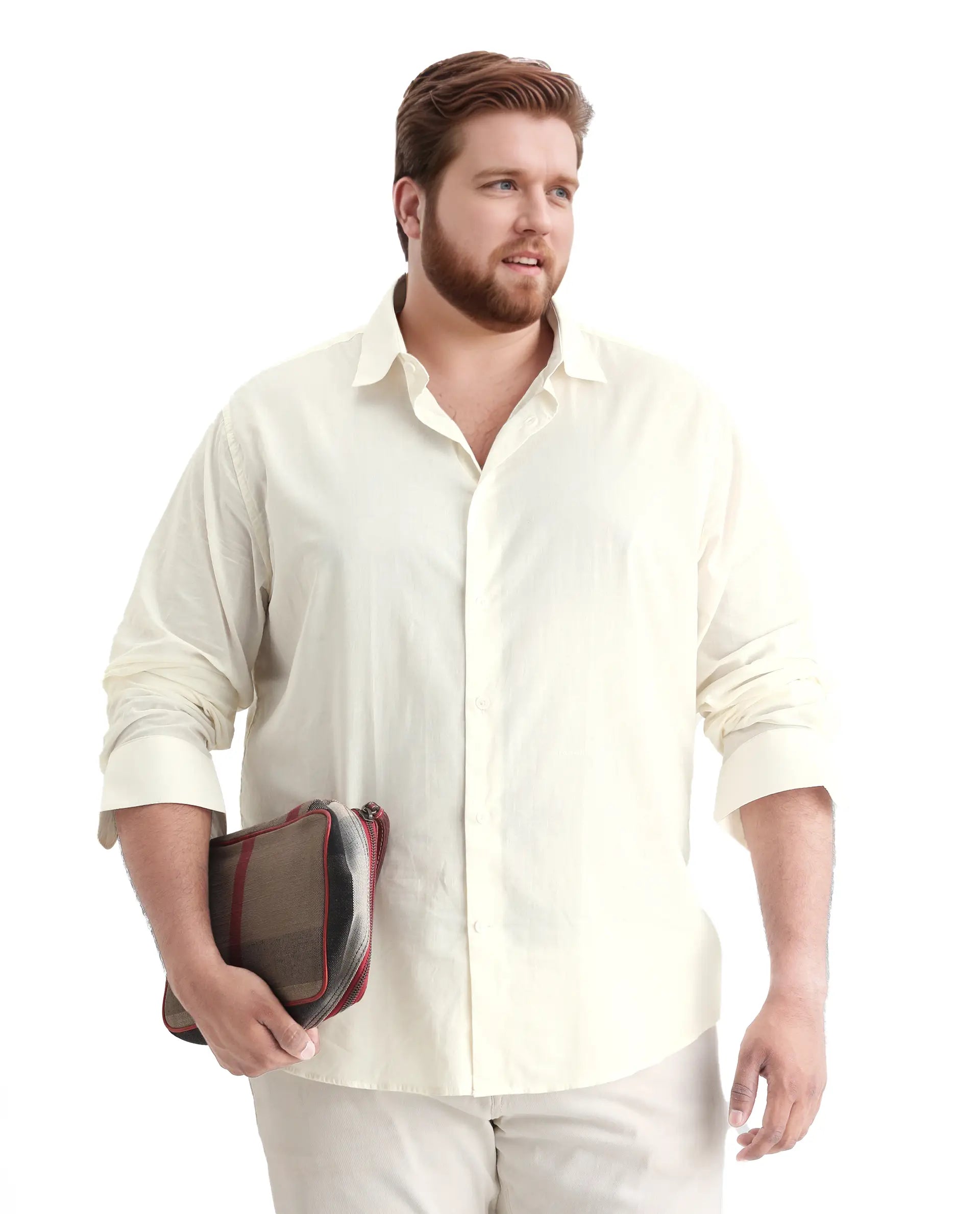 Rare Rabbit Men's Blush Big Off White Cotton Fabric Full Sleeve Collared Neck Plain Shirt