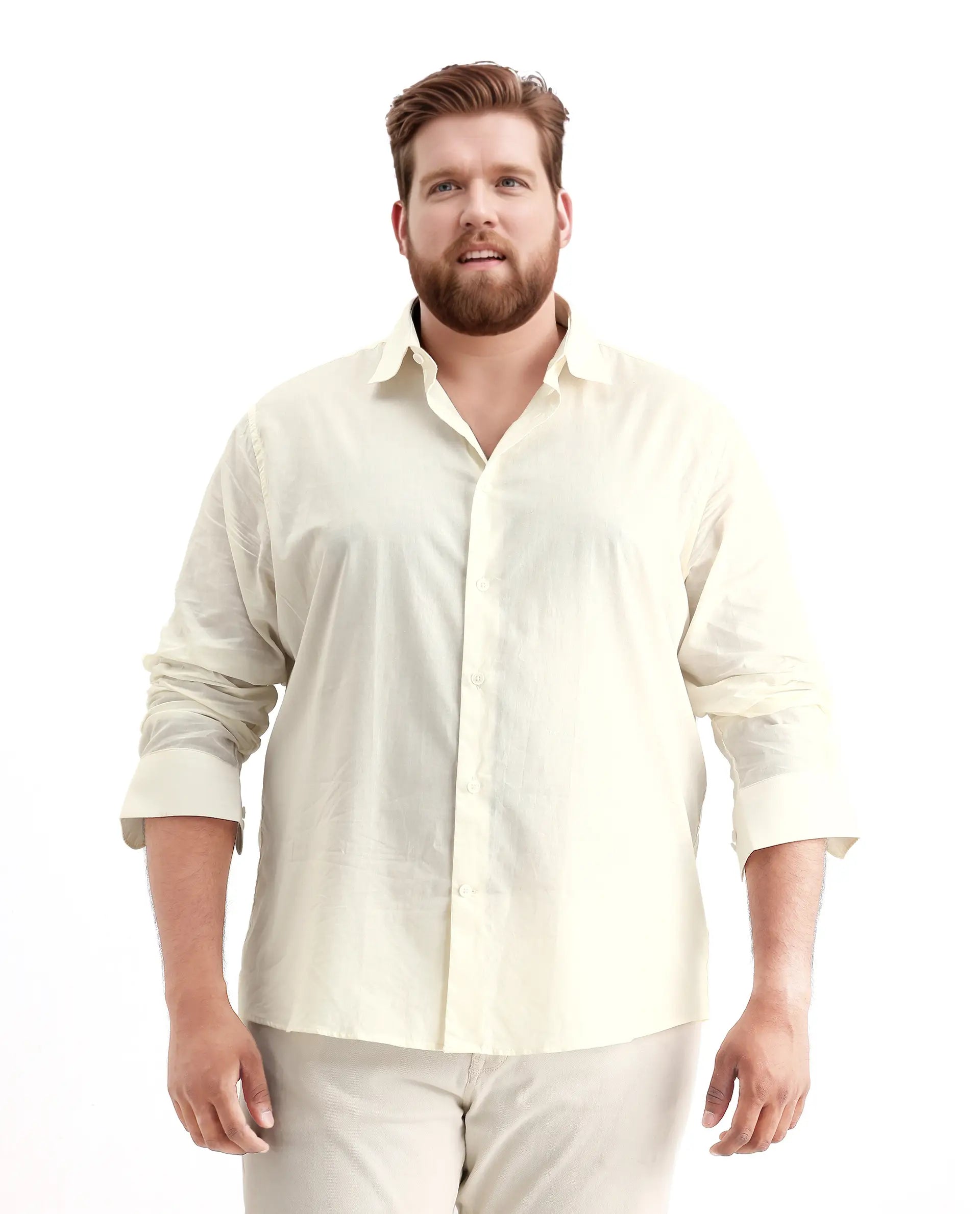 Rare Rabbit Men's Blush Big Off White Cotton Fabric Full Sleeve Collared Neck Plain Shirt