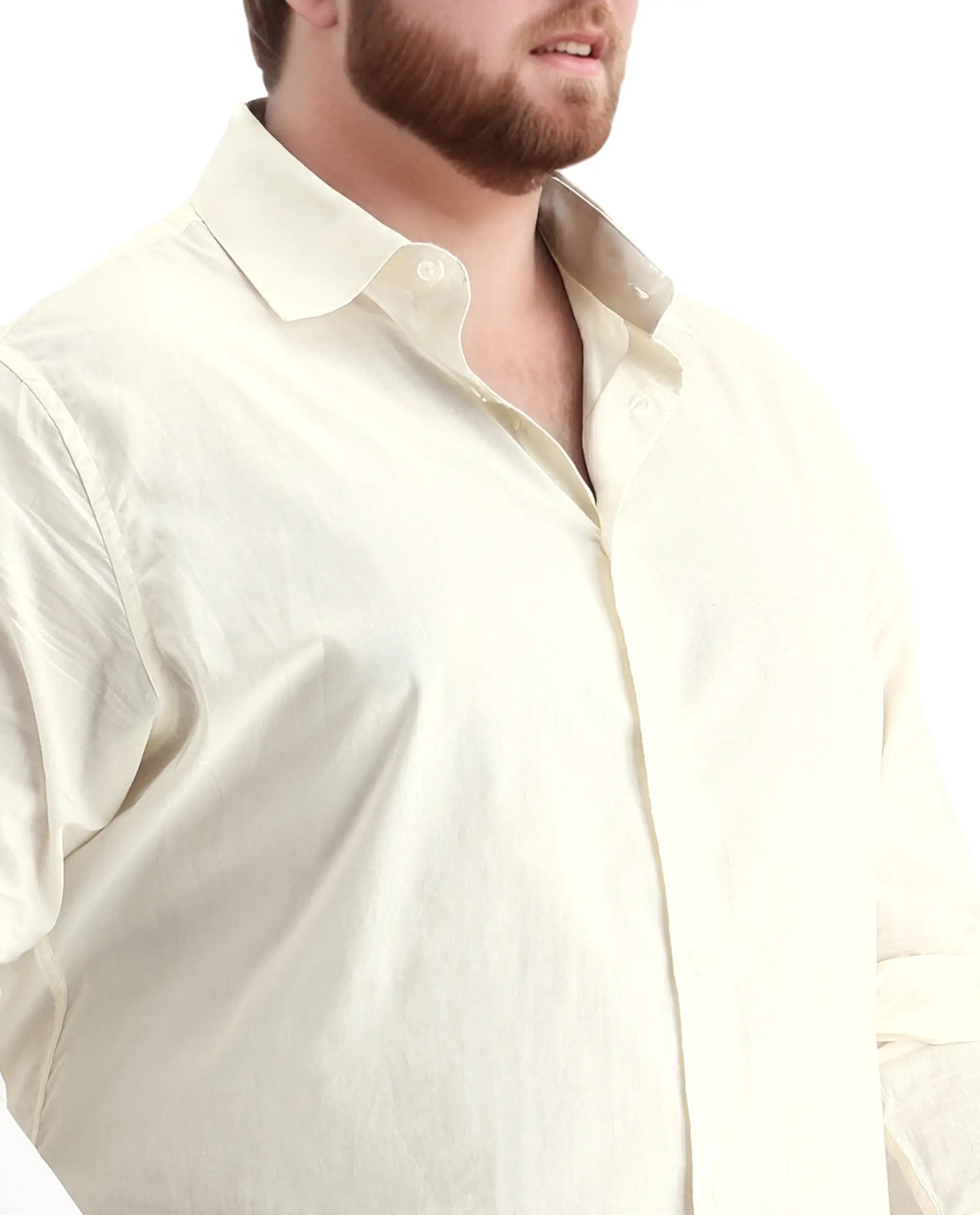 Rare Rabbit Men's Blush Big Off White Cotton Fabric Full Sleeve Collared Neck Plain Shirt