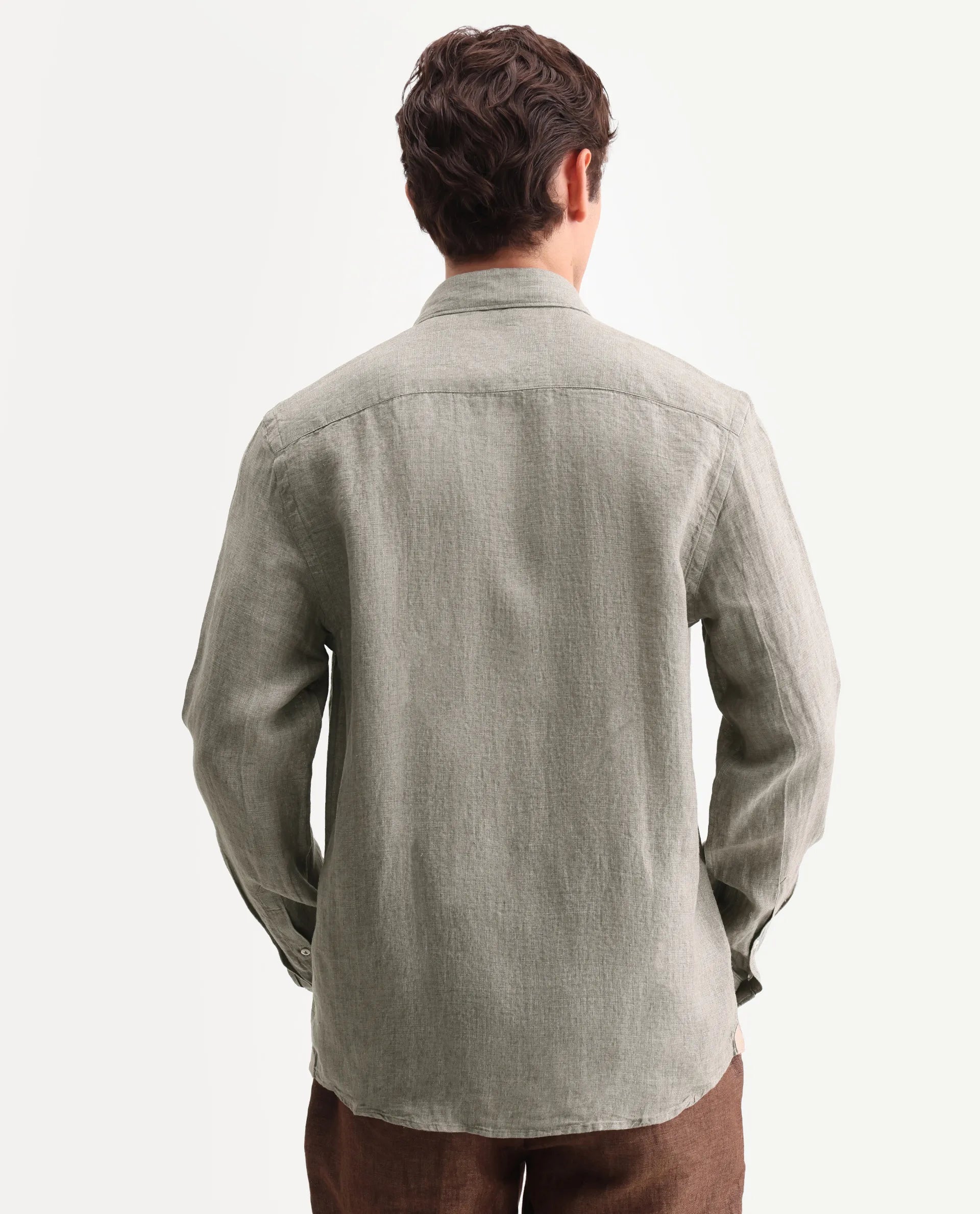 Rare Rabbit Men's Brisbane Ls Brown 100% Linen Plain Regular Fit Full Sleeve Button-Down Collar Shirt