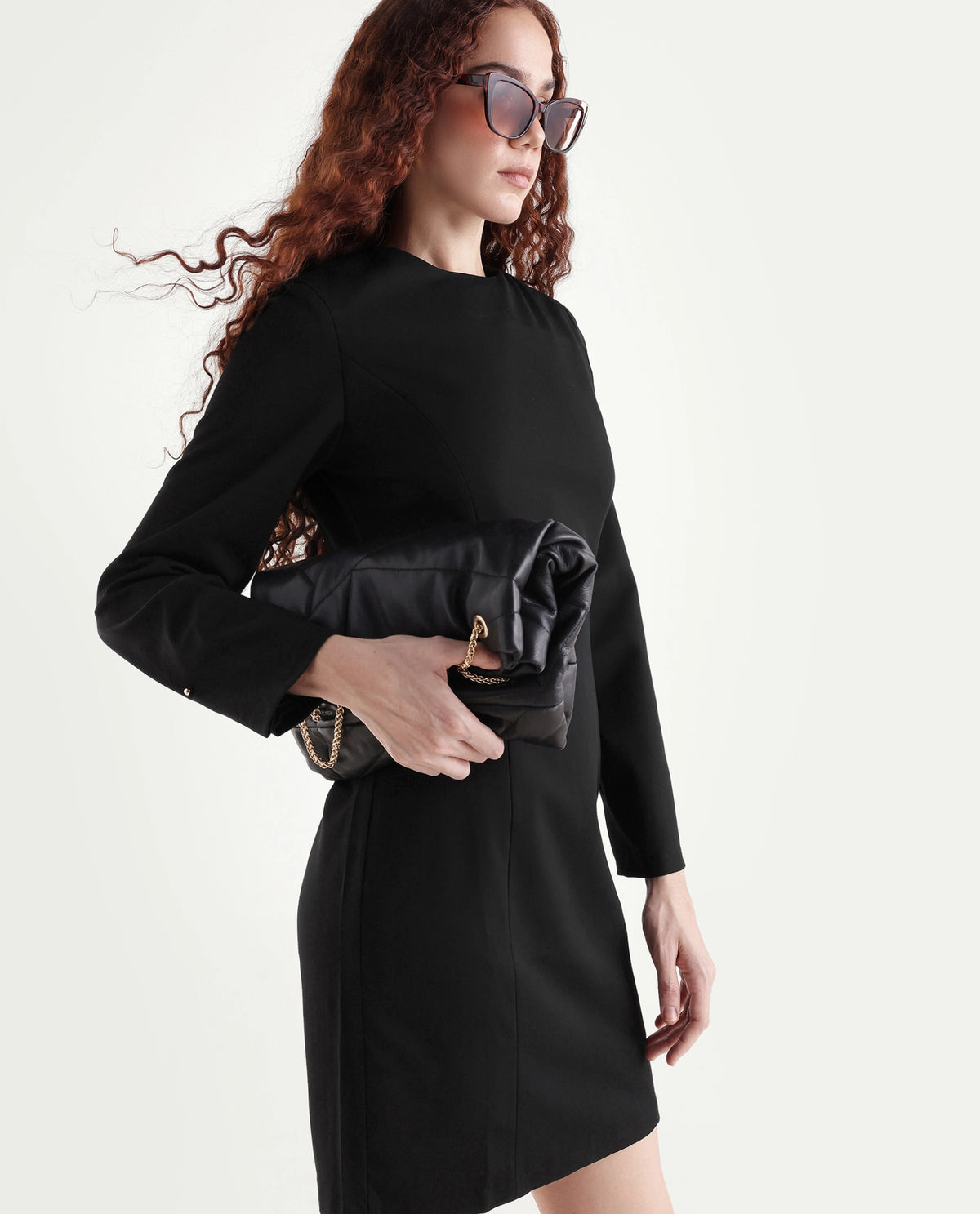 Rareism Women Juna Black Polyester Blend Solid Fitted Dress
