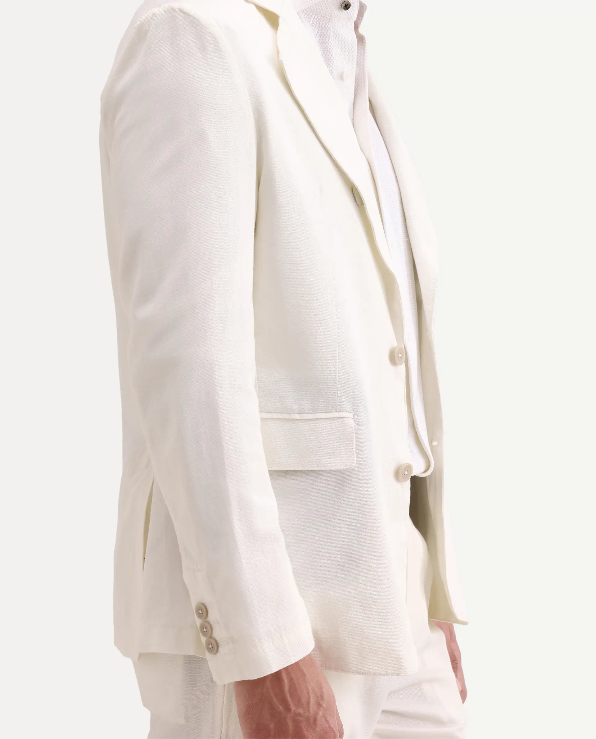 Rare Rabbit Men's Linol Off White Linen Blend Fabric Lapel Neck Tailored Fit Plain Blazer