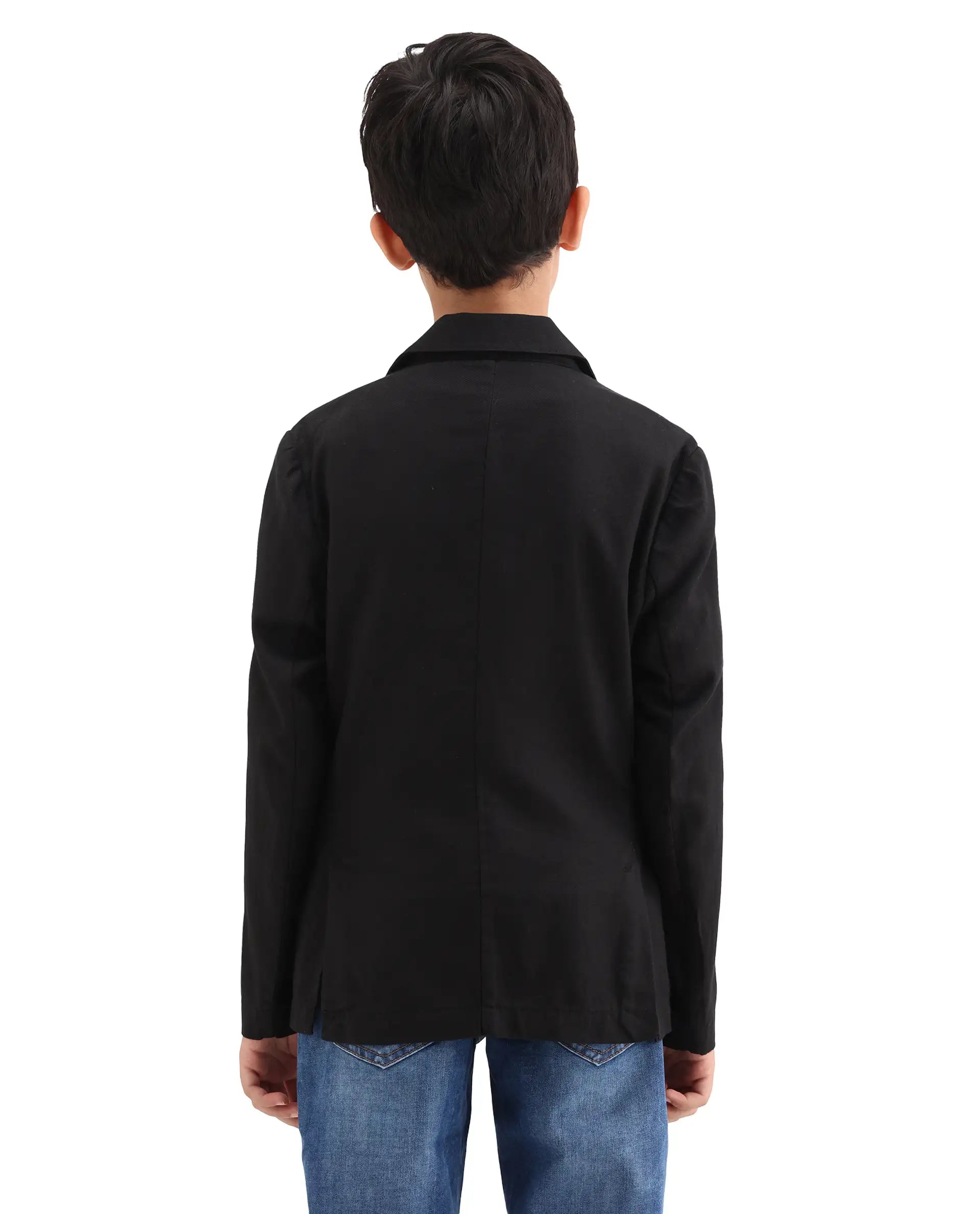 Rare Ones Kids Watson Black Linen Blend Solid Button Closure Tailored Fit Blazer