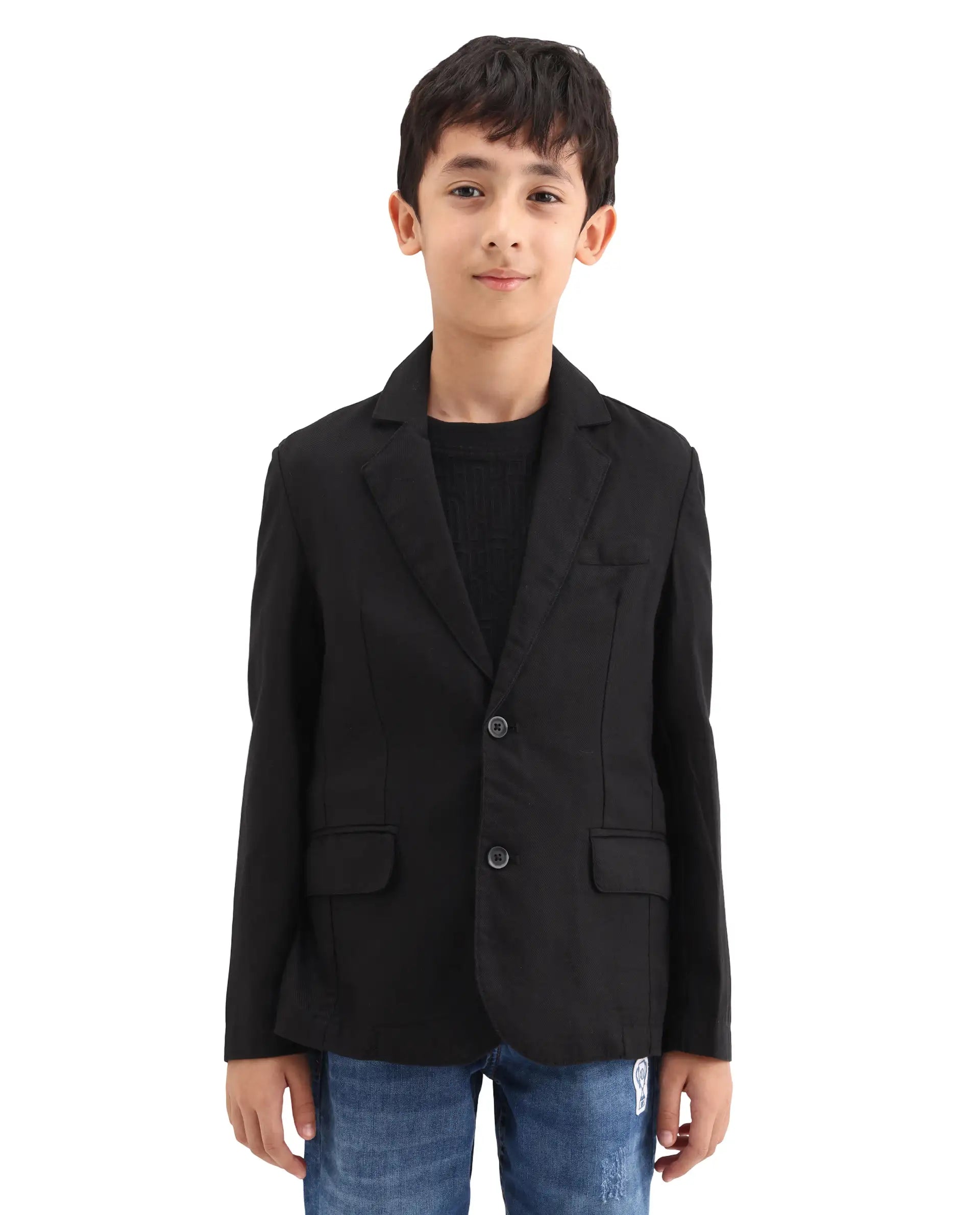 Rare Ones Kids Watson Black Linen Blend Solid Button Closure Tailored Fit Blazer