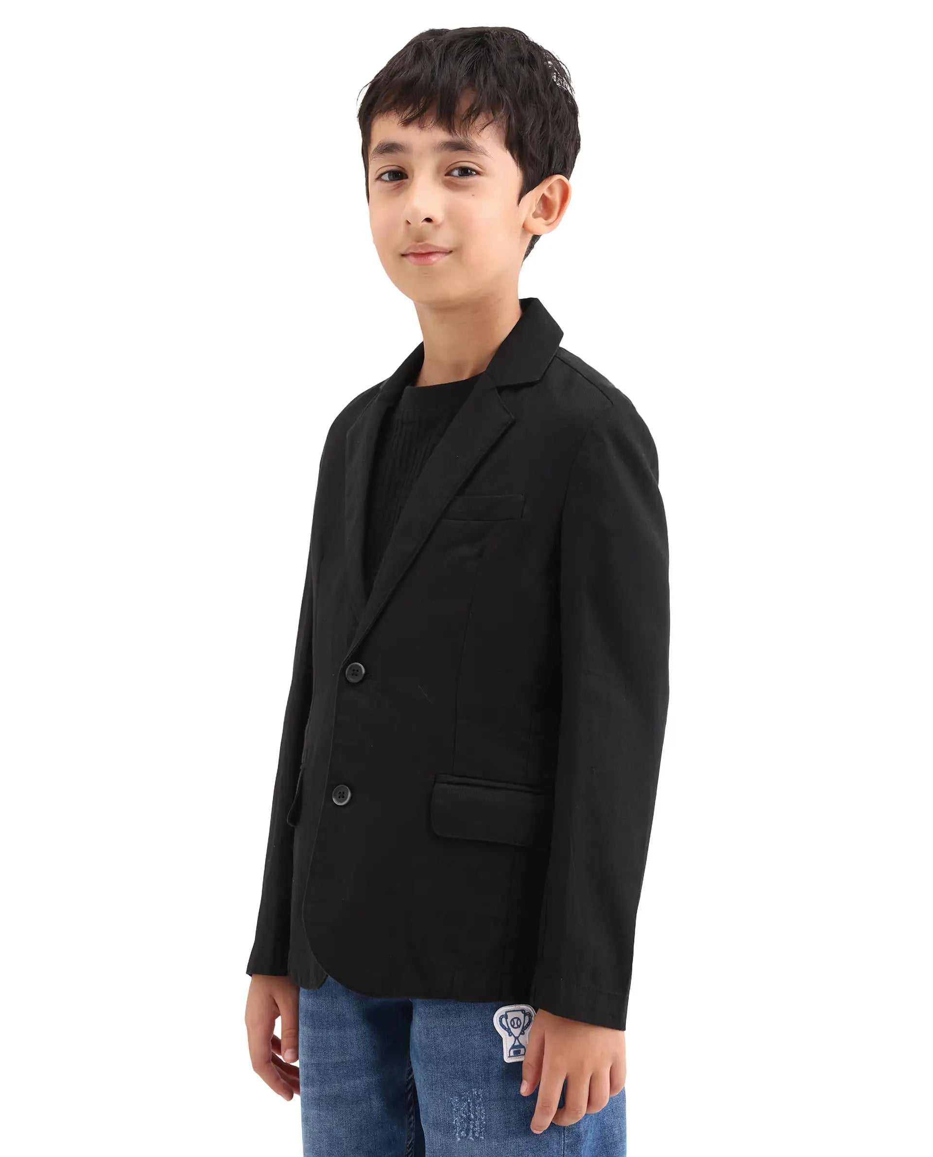 Rare Ones Kids Watson Black Linen Blend Solid Button Closure Tailored Fit Blazer