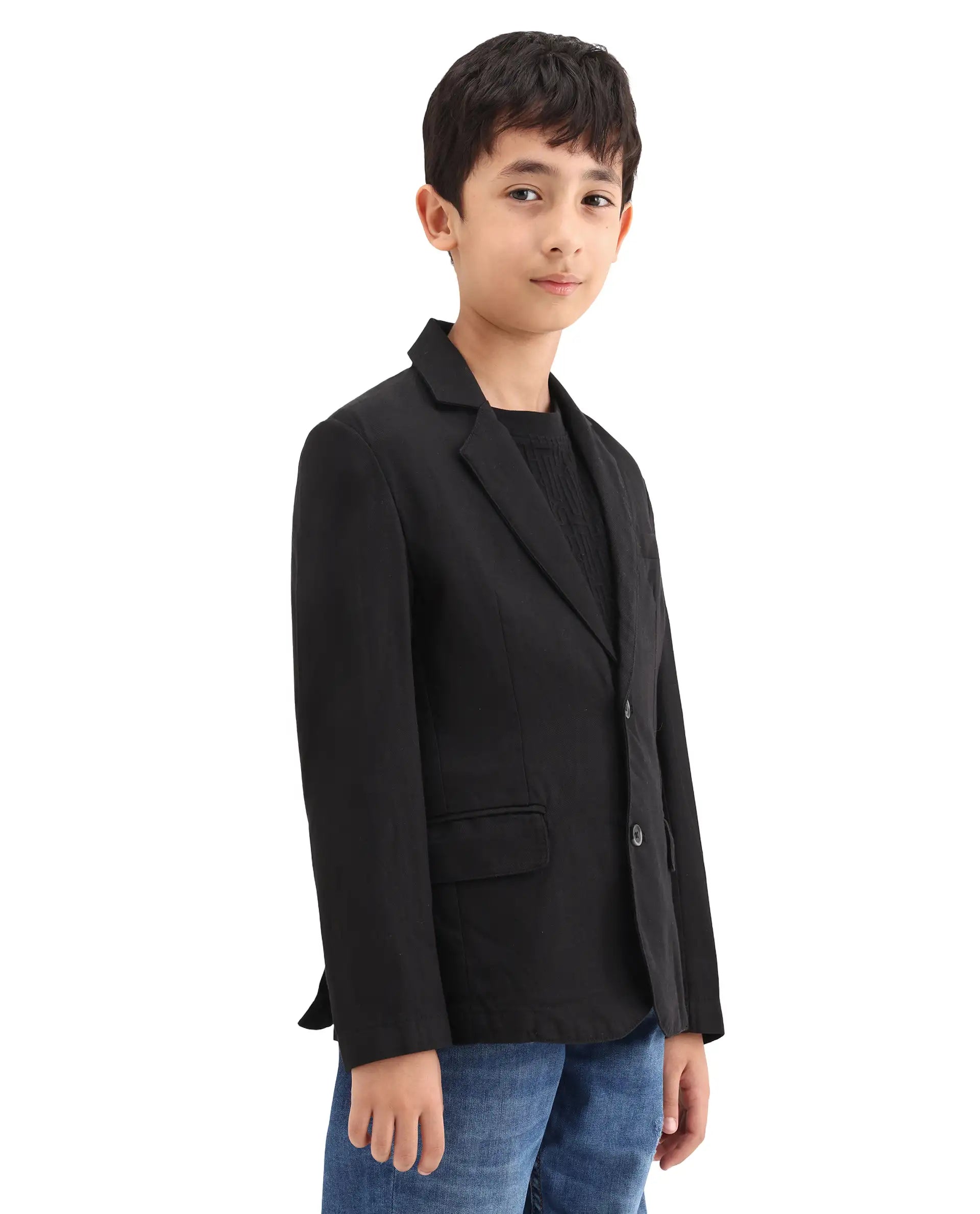 Rare Ones Kids Watson Black Linen Blend Solid Button Closure Tailored Fit Blazer