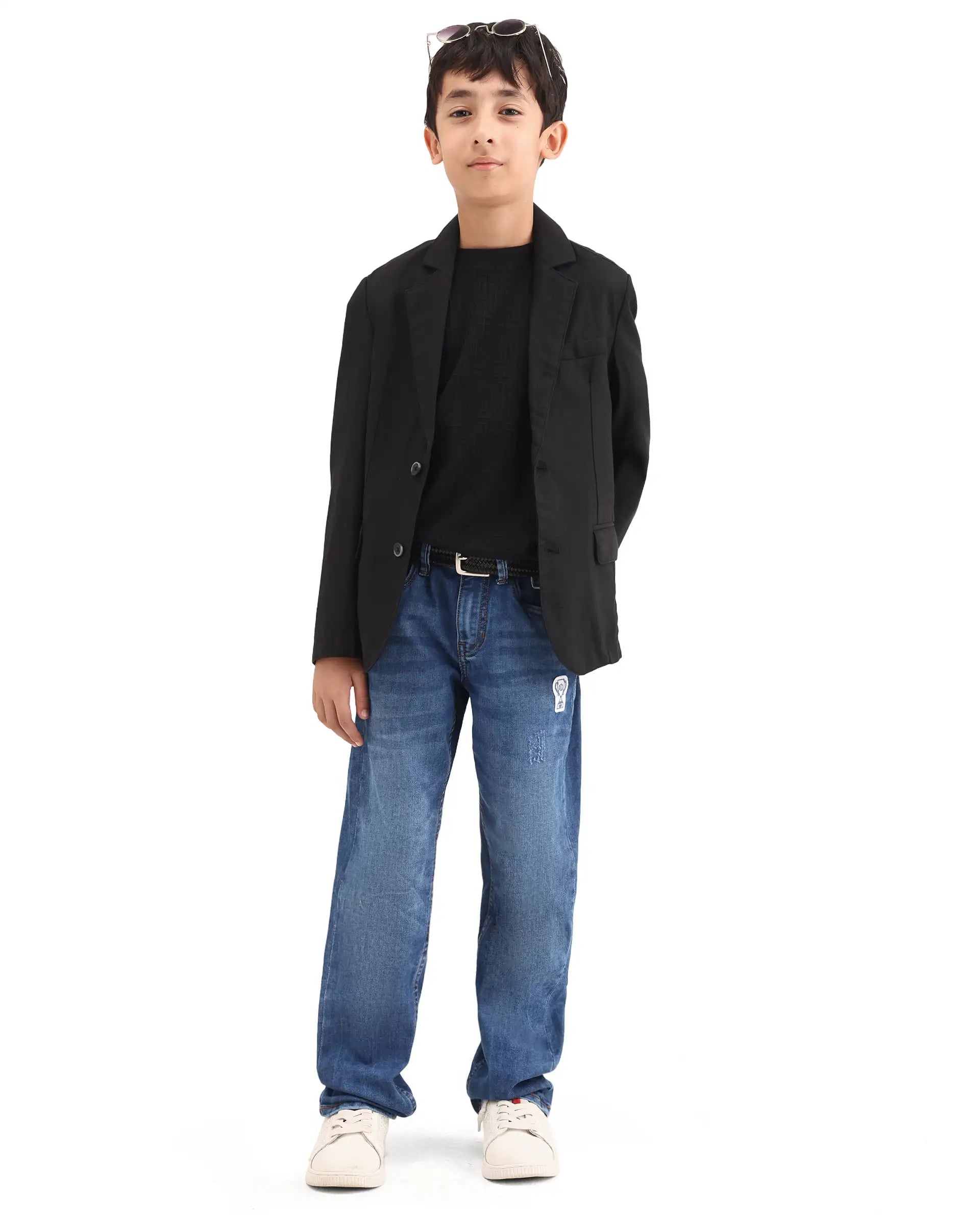 Rare Ones Kids Watson Black Linen Blend Solid Button Closure Tailored Fit Blazer
