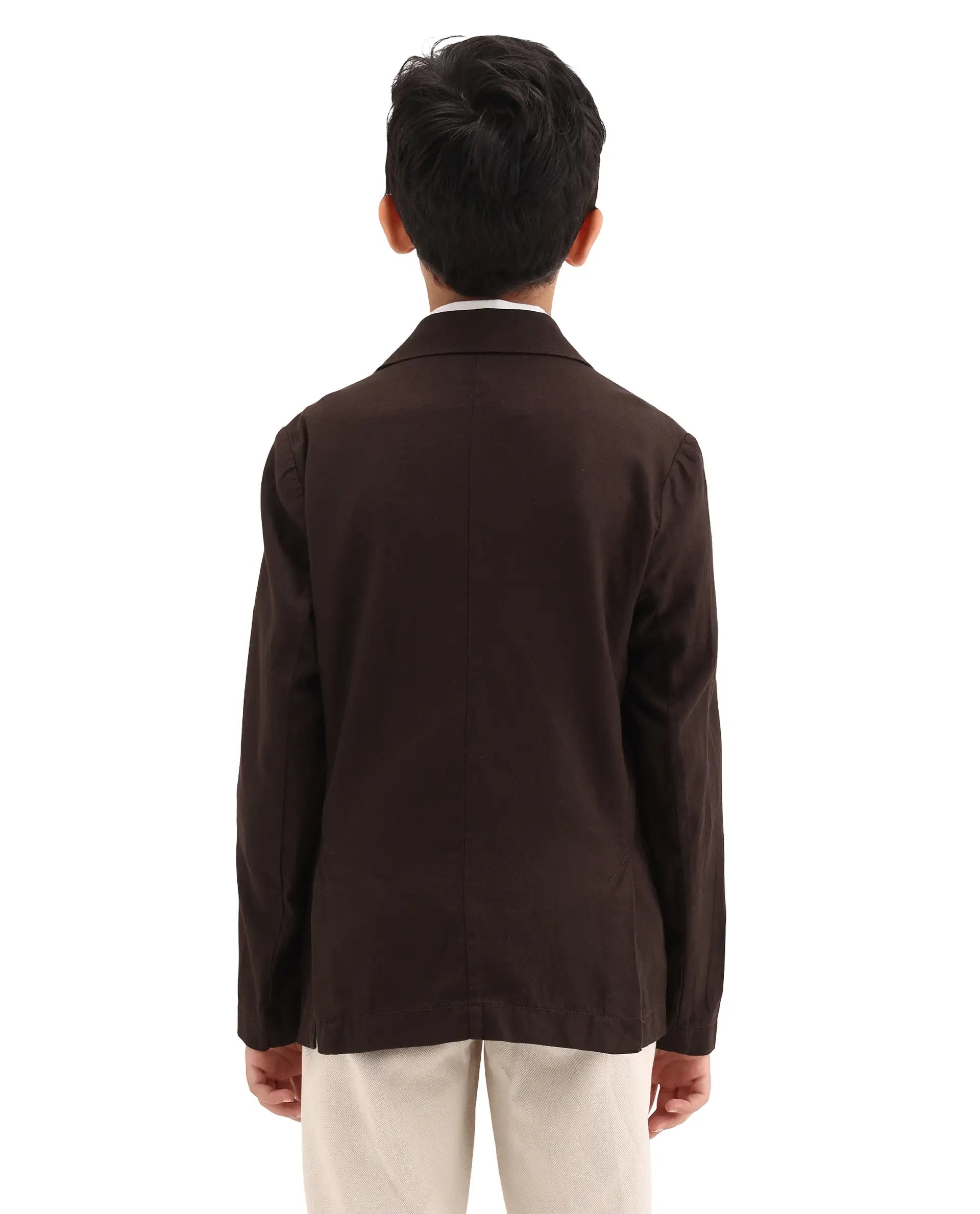 Rare Ones Kids Watson Dark Brown Linen Blend Solid Button Closure Tailored Fit Blazer