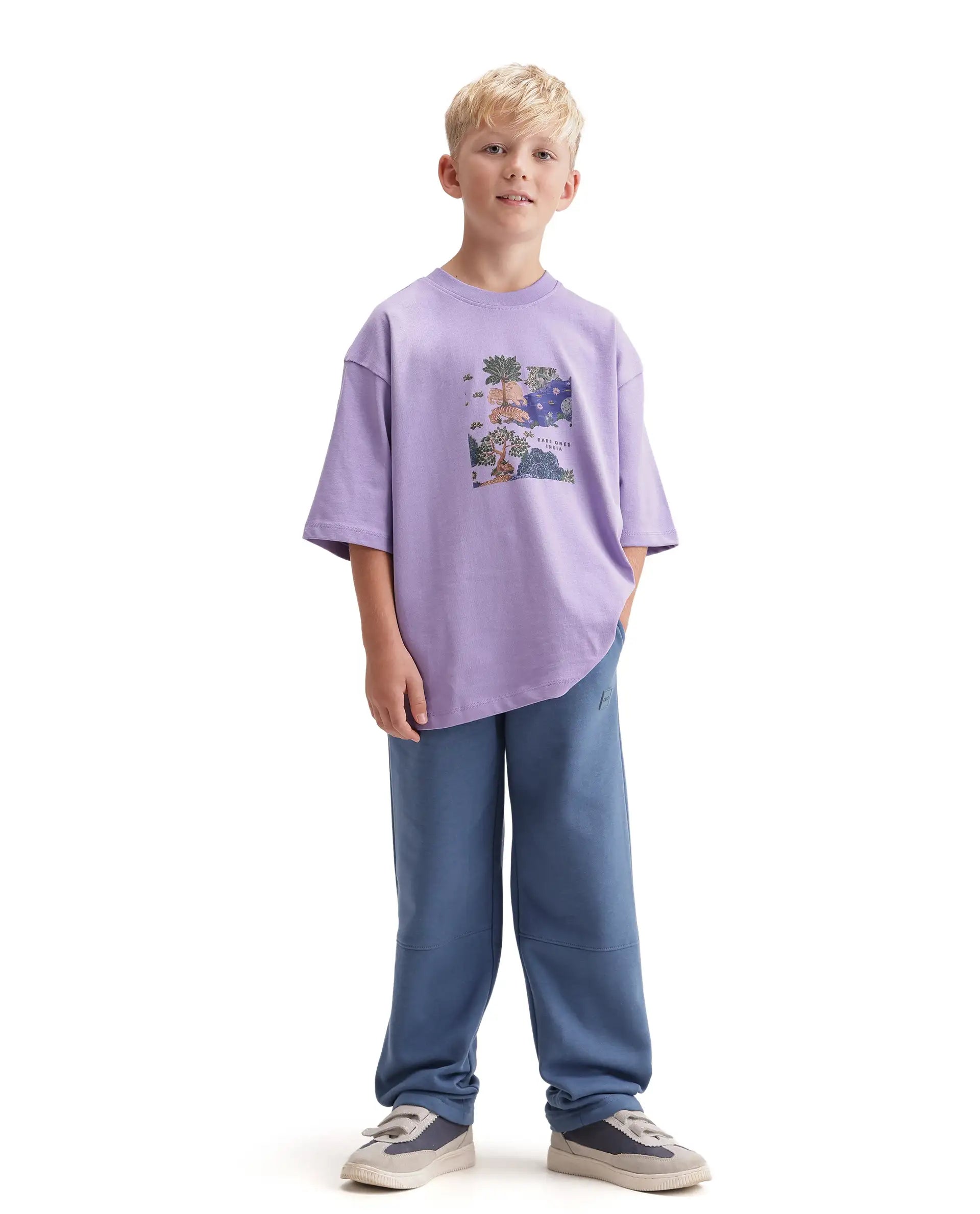 Rare Ones Kids Zaid-B Dusky Blue Cotton Blend Regular Fit Trackpant